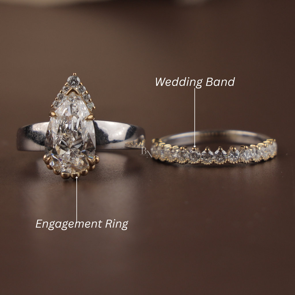 2.5ct Pear Cut Lab Grown Diamond Engagement Ring | Hidden Halo Bridal Set | 14K White Gold Pave Band | IGI Certified Pear Solitaire Ring