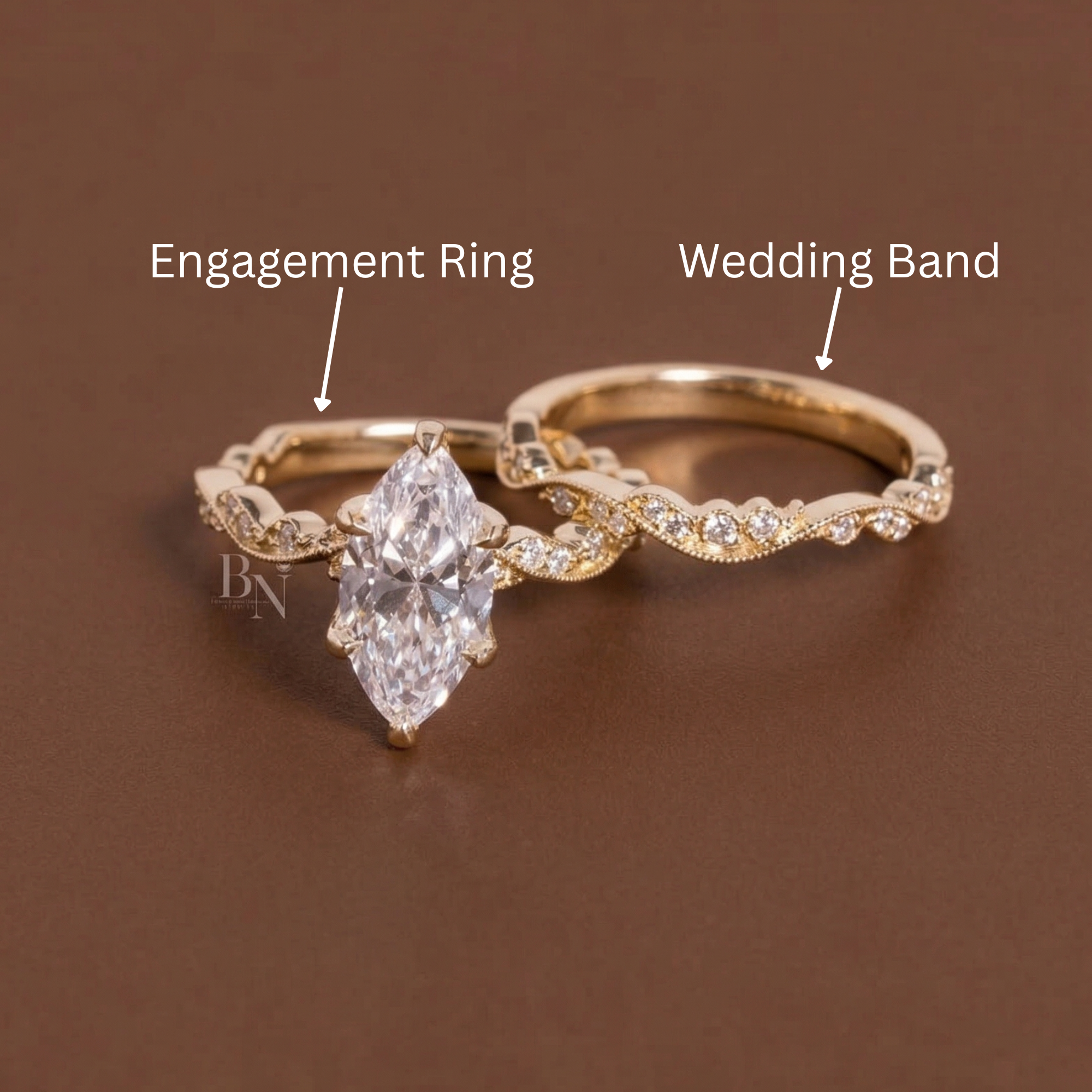 3.00 CT Marquise Cut Lab Diamond Engagement Ring, 14K Yellow Gold Vintage Vine Wedding Ring, Marquise Solitaire Bridal Set, Anniversary Gift