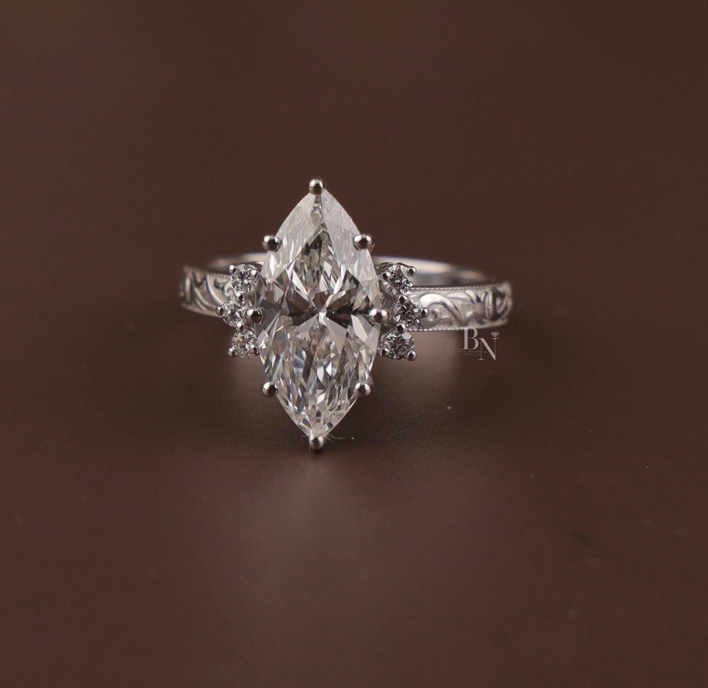 Arrianna’s Custom 5 CT Marquise Moissanite Engagement Ring | 14K White Gold | Hidden Halo Pave Setting | Personalized Order