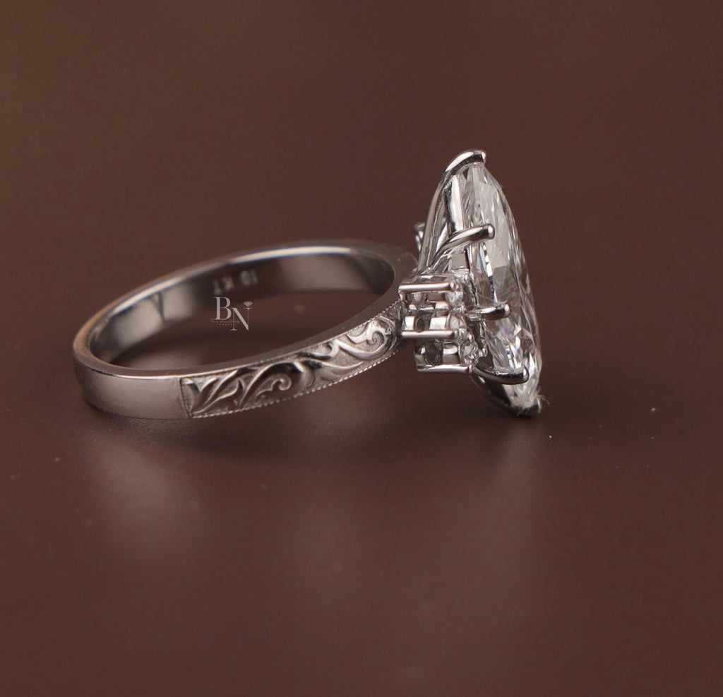 Arrianna’s Custom 5 CT Marquise Moissanite Engagement Ring | 14K White Gold | Hidden Halo Pave Setting | Personalized Order