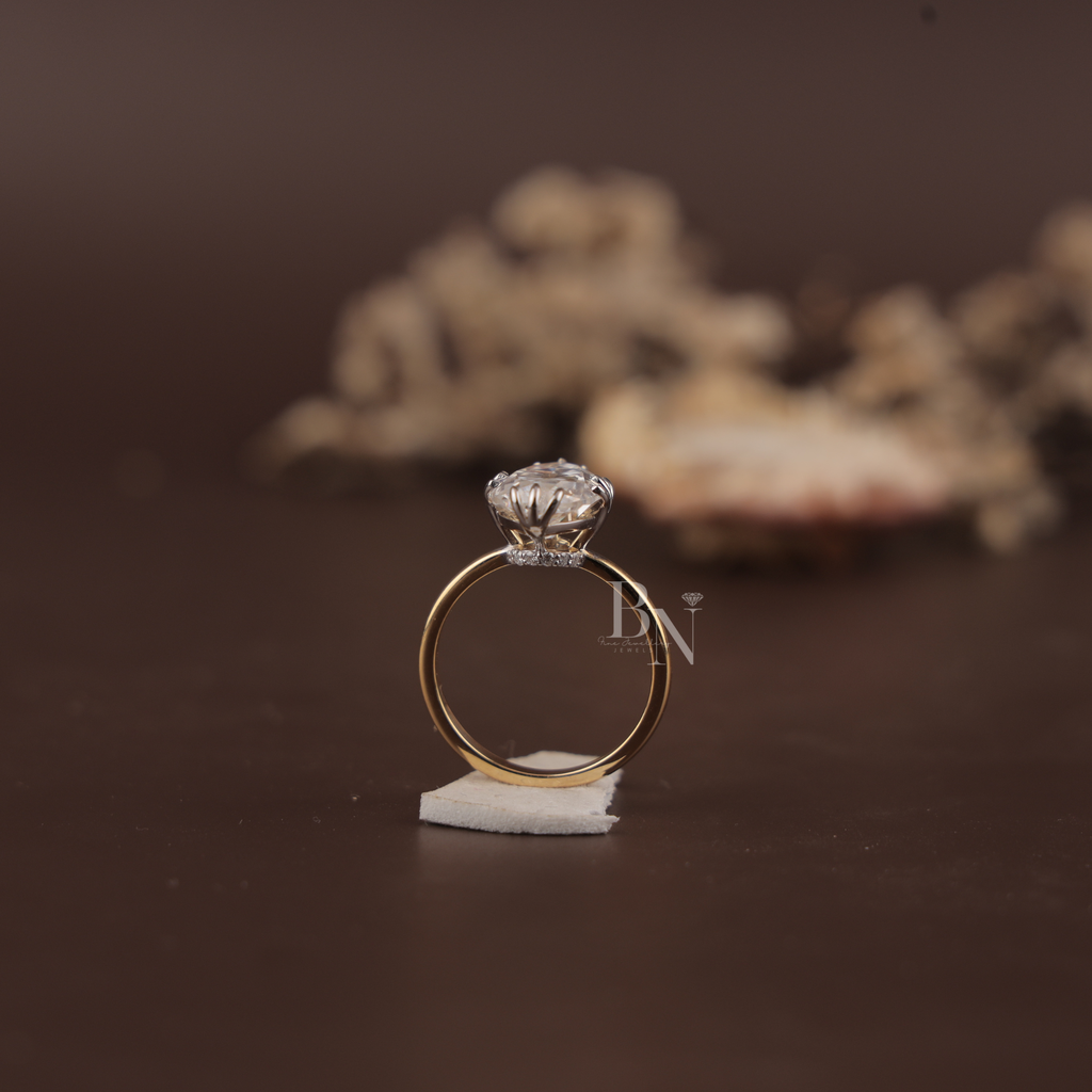 3ct Old Mine Moval Lab Diamond Engagement Ring | Elongated Antique Movall Cut | 14K Two Tone Gold Hidden Halo | Claw Prong Bridal Ring | IGI