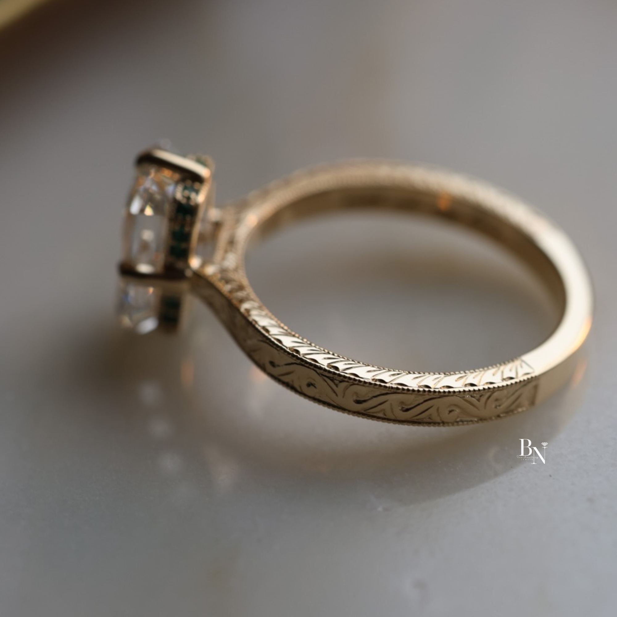 3ct Emerald Cut Lab Grown Diamond Engagement Ring | Vintage Filigree 14k Gold Band | Hidden Emerald Halo | Art Deco Bridal | IGI Certified