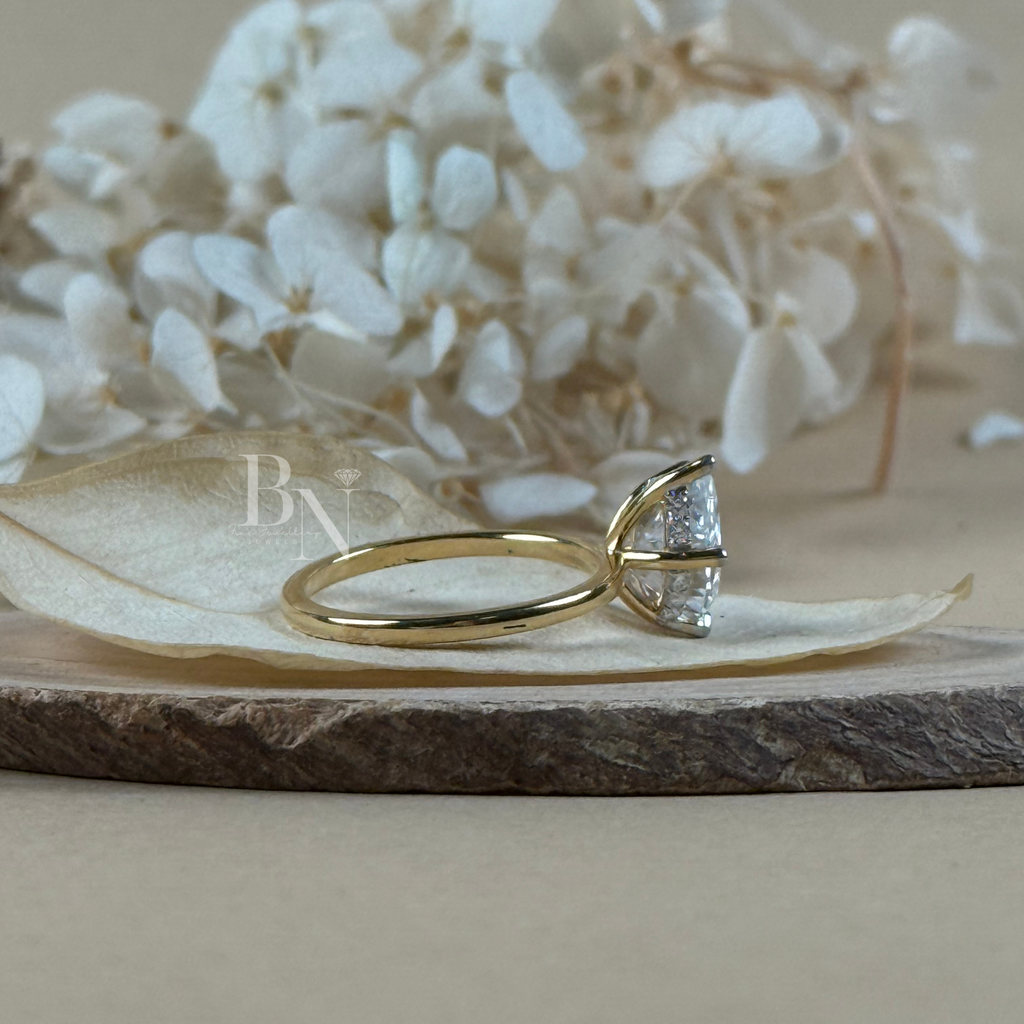 3ct Pear Cut Lab Grown Diamond Engagement Ring | Hidden Halo | Two Tone Pave Bridge Solitaire | IGI Certified | Bridal Settaire | IGI Certified | Bridal Set