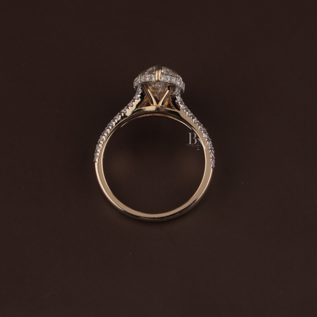 3ct Marquise Lab Grown Diamond Engagement Ring | Hidden Halo Pave Bridal Ring | 14K Yellow Gold Split Shank | IGI Certified | Promise Ring