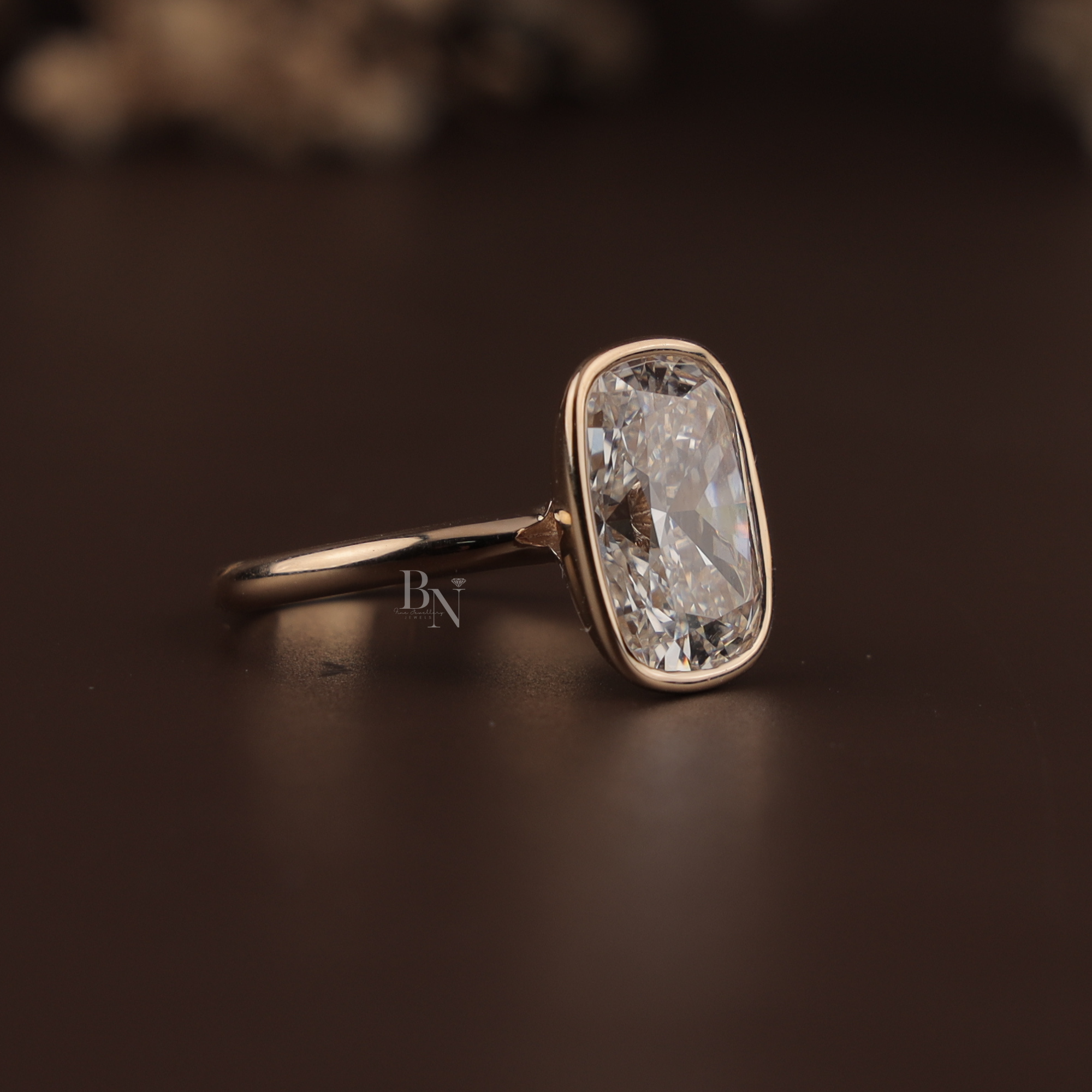 7ct Cushion Lab Grown Diamond Engagement Ring | Modern Bezel Set Ring | 14K Yellow Gold Solitaire | IGI Certified | Statement Bridal Ring