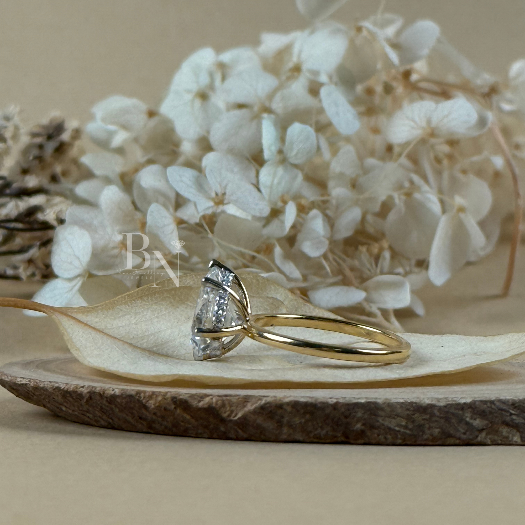 3ct Pear Cut Lab Grown Diamond Engagement Ring | Hidden Halo | Two Tone Pave Bridge Solitaire | IGI Certified | Bridal Settaire | IGI Certified | Bridal Set