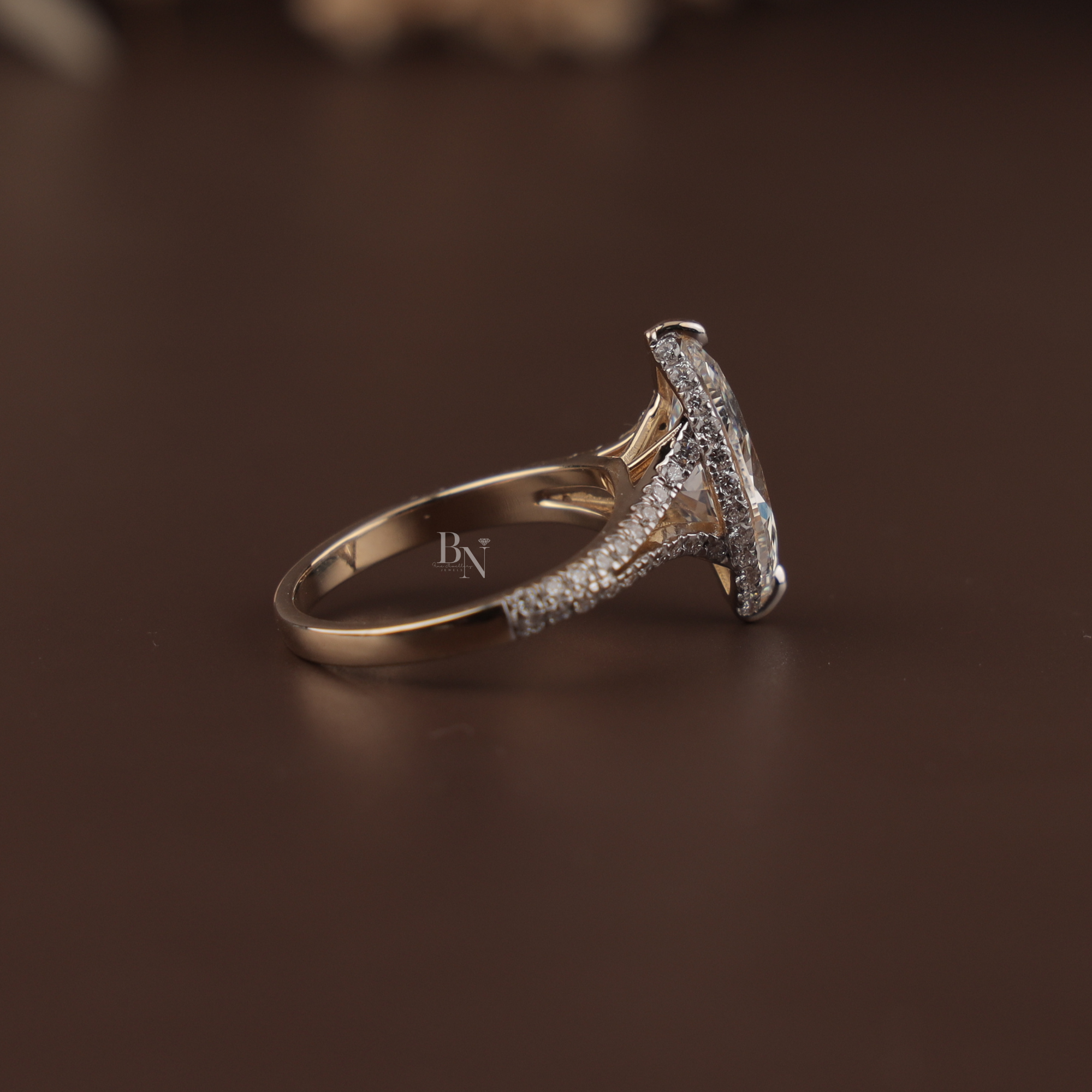 3ct Marquise Lab Grown Diamond Engagement Ring | Hidden Halo Pave Bridal Ring | 14K Yellow Gold Split Shank | IGI Certified | Promise Ring
