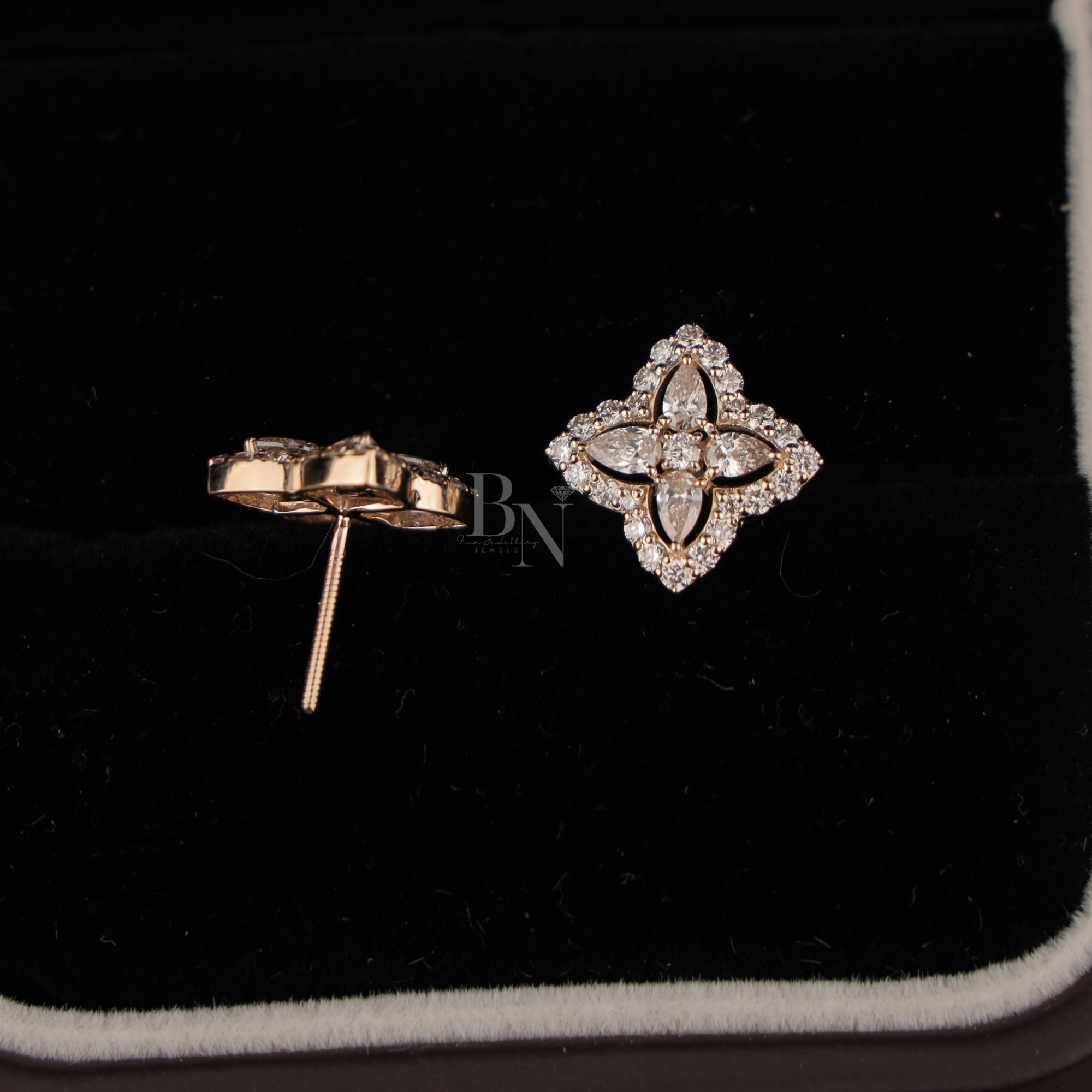 1.75 CTW Flower Lab Grown Diamond Stud Earrings | Pear & Round Cluster Halo Studs | 14K Rose Gold Sparkle Earrings | Unique Wedding Gift | Handmade