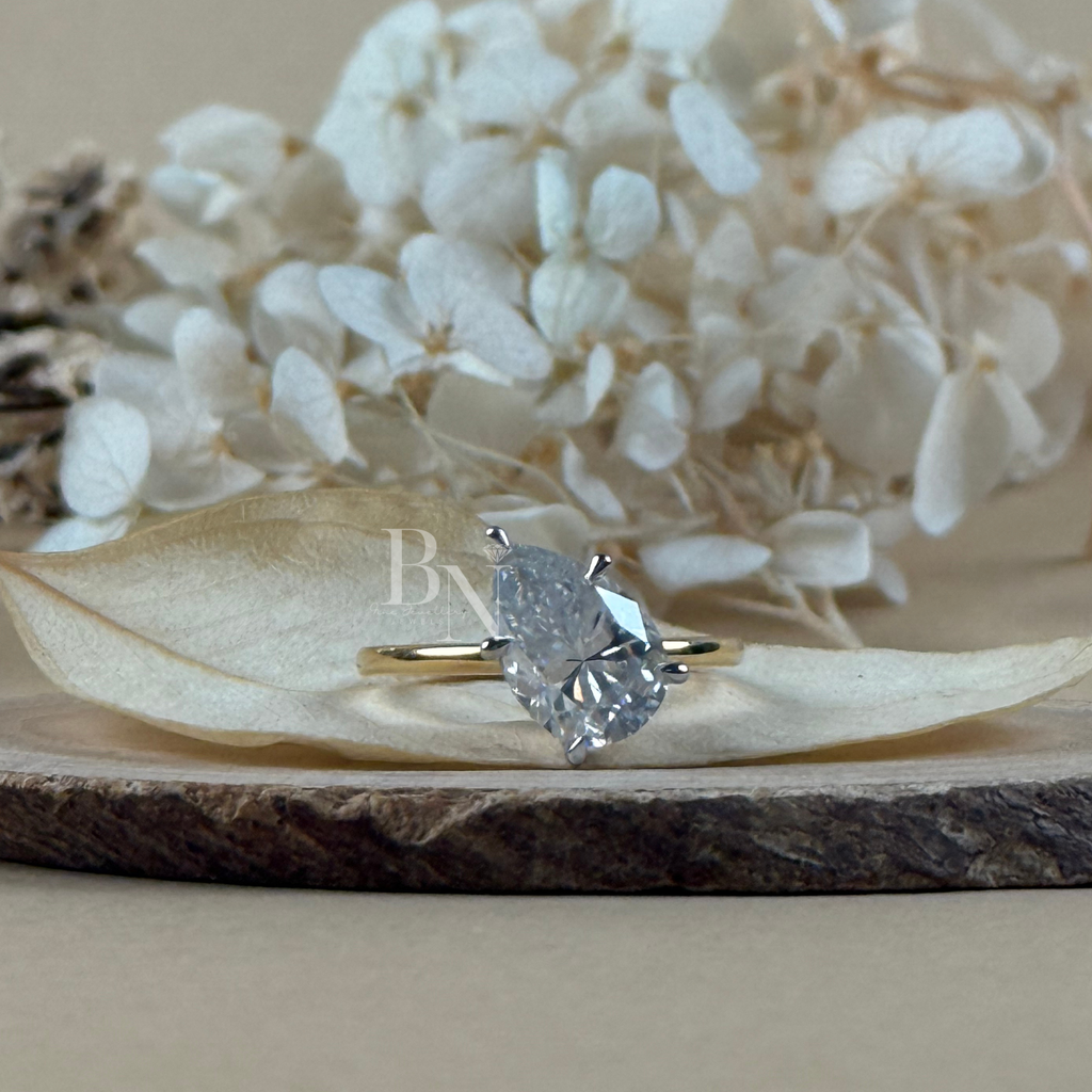 3ct Pear Cut Lab Grown Diamond Engagement Ring | Hidden Halo | Two Tone Pave Bridge Solitaire | IGI Certified | Bridal Settaire | IGI Certified | Bridal Set