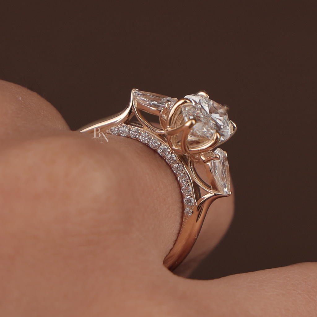 2ct Marquise Lab Grown Diamond Engagement Ring | Hidden Halo Split Shank Pave Band | 14K Yellow Gold Bridal Ring | IGI Certified