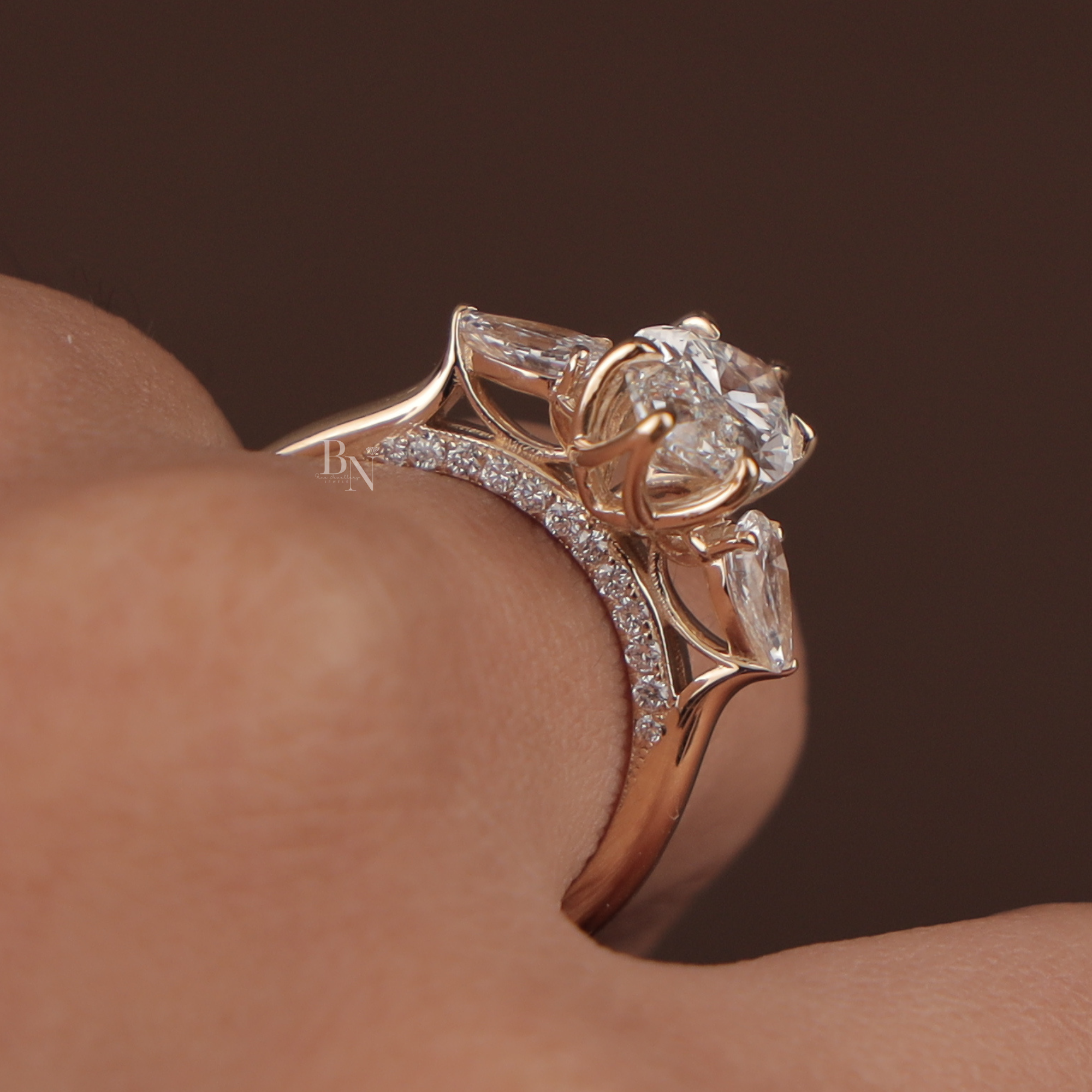 2ct Marquise Lab Grown Diamond Engagement Ring | Hidden Halo Split Shank Pave Band | 14K Yellow Gold Bridal Ring | IGI Certified