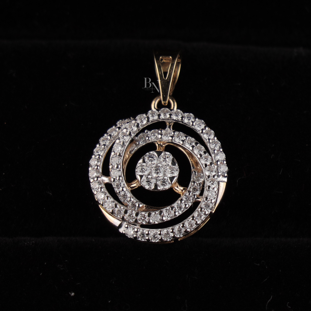1.00 CTW Round Lab Grown Diamond Pendant | 14K Two Tone Gold Spiral Necklace | Cluster Circle Charm |  Gift for Her | IGI Certified(Only Pendant)