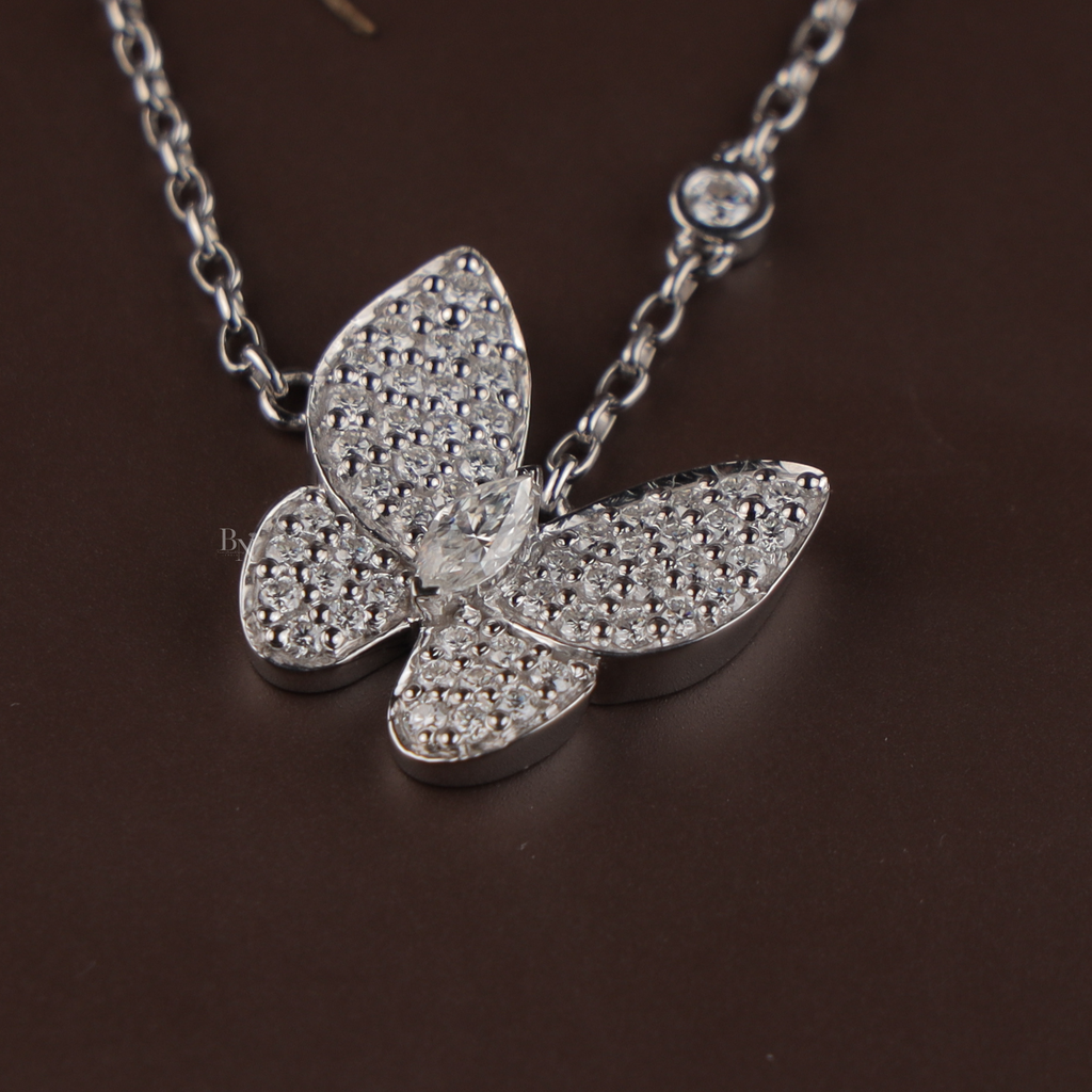 1.00 CTW Marquise Lab Grown Diamond Butterfly Necklace | 14K White Gold Animal Pendant | Dainty Pave Diamond Wings | Gift for Her(Only Pendant)