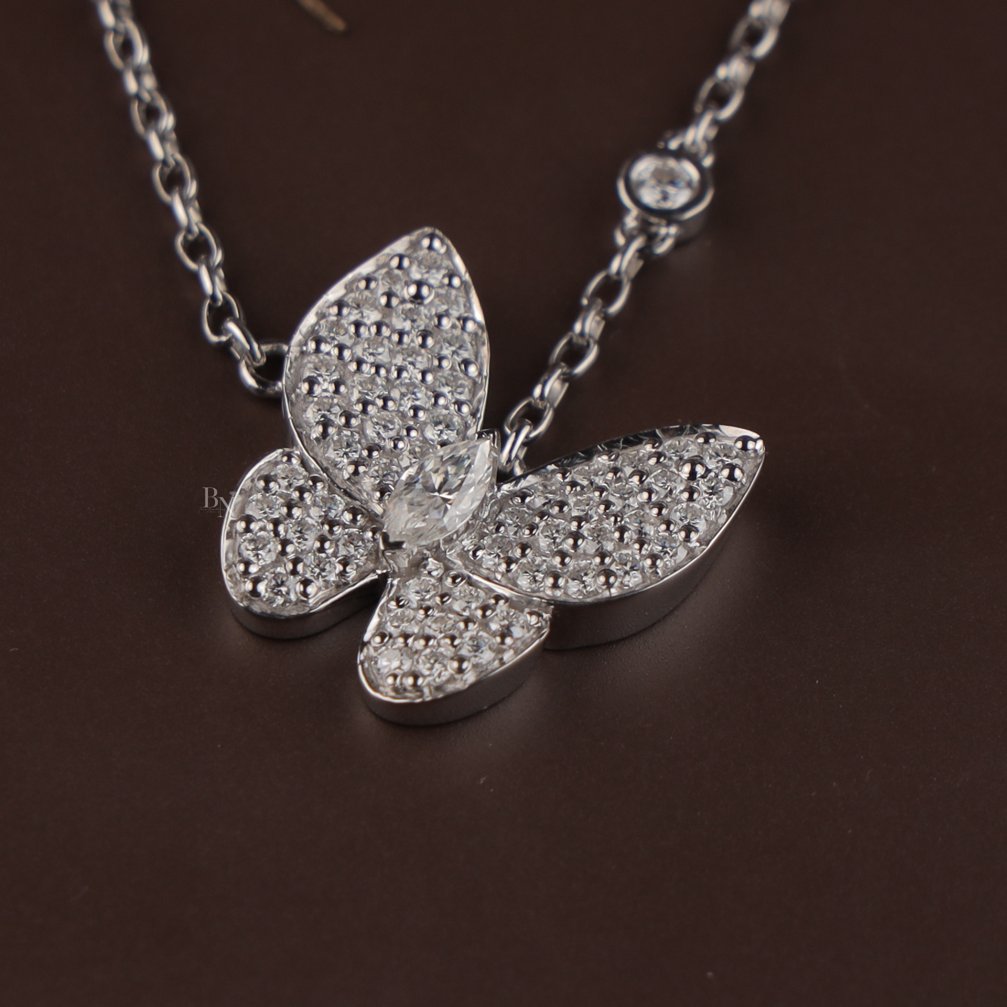 1.00 CTW Marquise Lab Grown Diamond Butterfly Necklace | 14K White Gold Animal Pendant | Dainty Pave Diamond Wings | Gift for Her(Only Pendant)