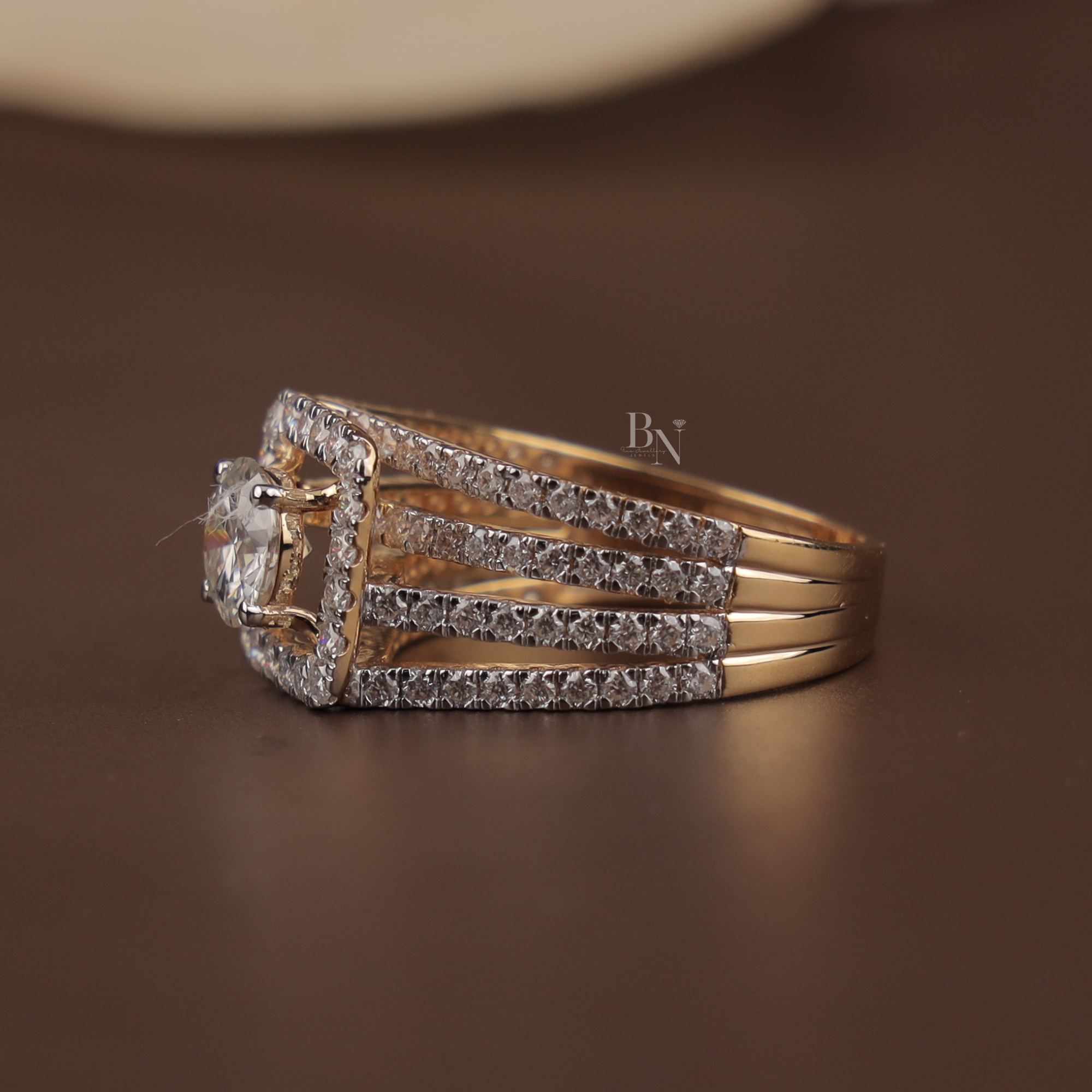 1ct Round Lab Grown Diamond Engagement Ring | 14K Yellow Gold Square Halo | Triple Pave Band | IGI Certified Round Brilliant Promise Ring