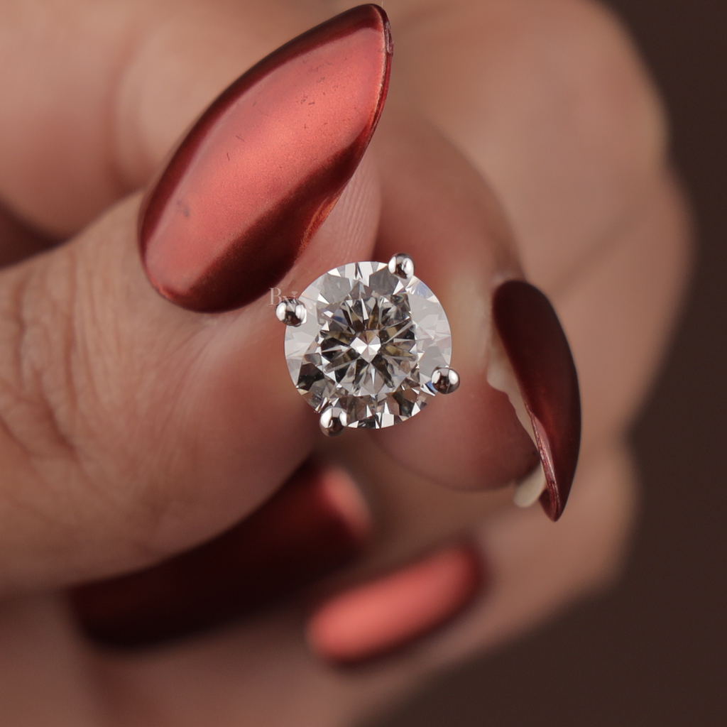 4ctw Round Lab Grown Diamond Stud Earrings | 14K Gold 4 Prong Basket Setting | IGI Certified Lab Diamond Solitaire | Anniversary Gift Her