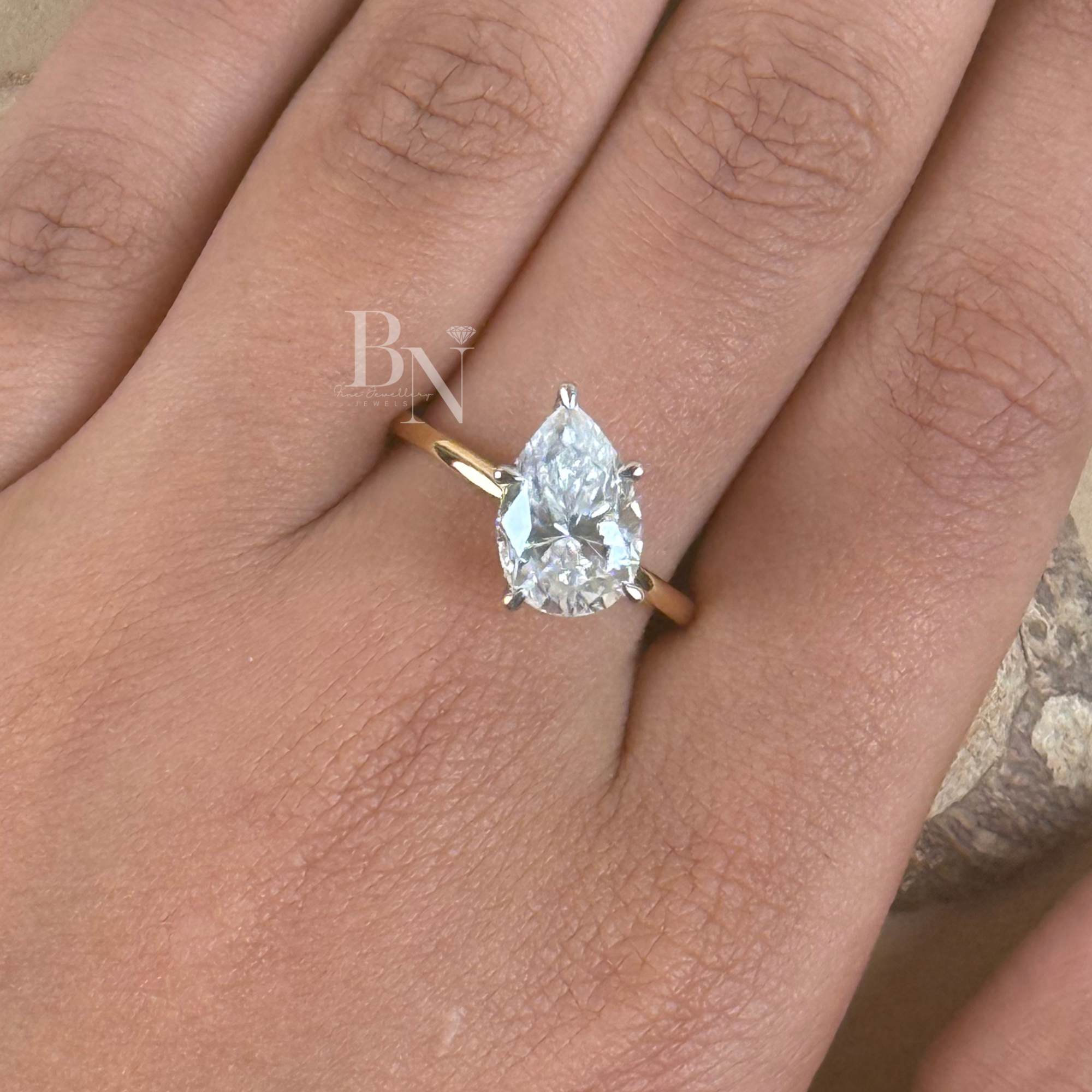 3ct Pear Cut Lab Grown Diamond Engagement Ring | Hidden Halo | Two Tone Pave Bridge Solitaire | IGI Certified | Bridal Settaire | IGI Certified | Bridal Set