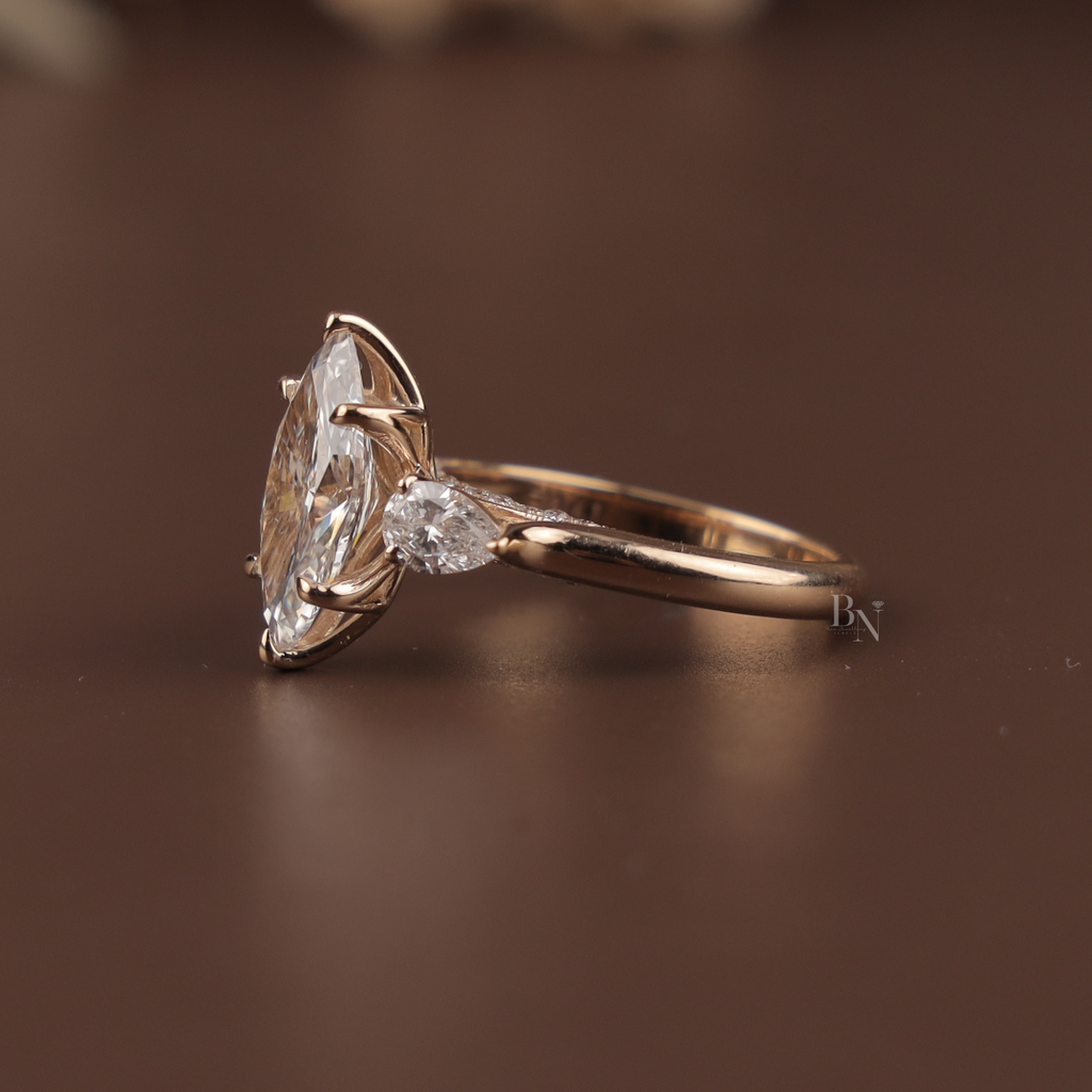 2ct Marquise Lab Grown Diamond Engagement Ring | Hidden Halo Split Shank Pave Band | 14K Yellow Gold Bridal Ring | IGI Certified