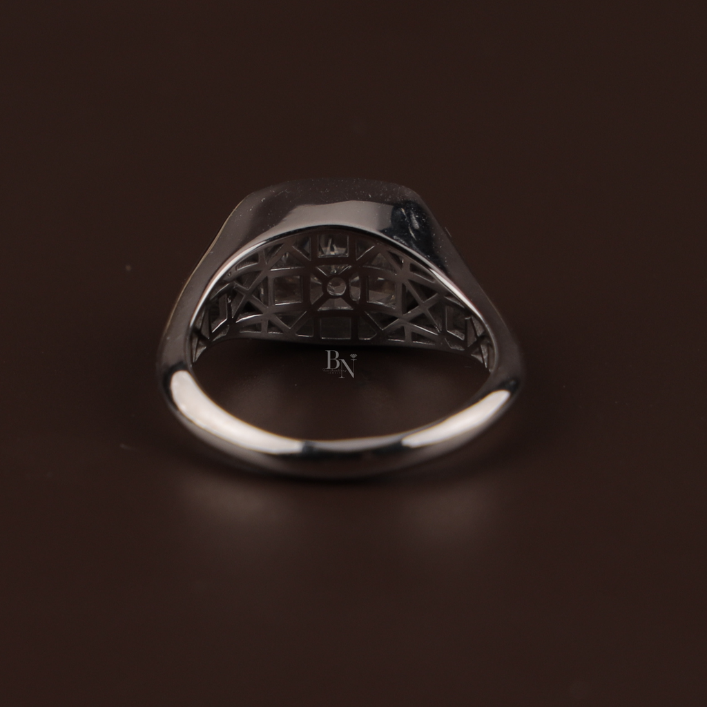 3.00 CT Cushion Lab Grown Diamond Engagement Ring | Modern Bezel Set Ring | 14K White Gold Pave Band | IGI Certified | Bold Statement Ring