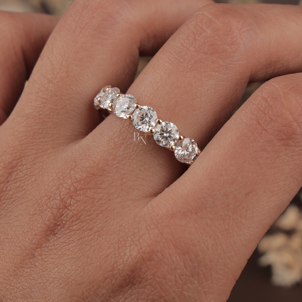 5ct Round Lab Grown Diamond Eternity Band | 14K Gold Shared Prong Wedding Ring | Full Eternity Bridal Band | IGI Certified Anniversary Band