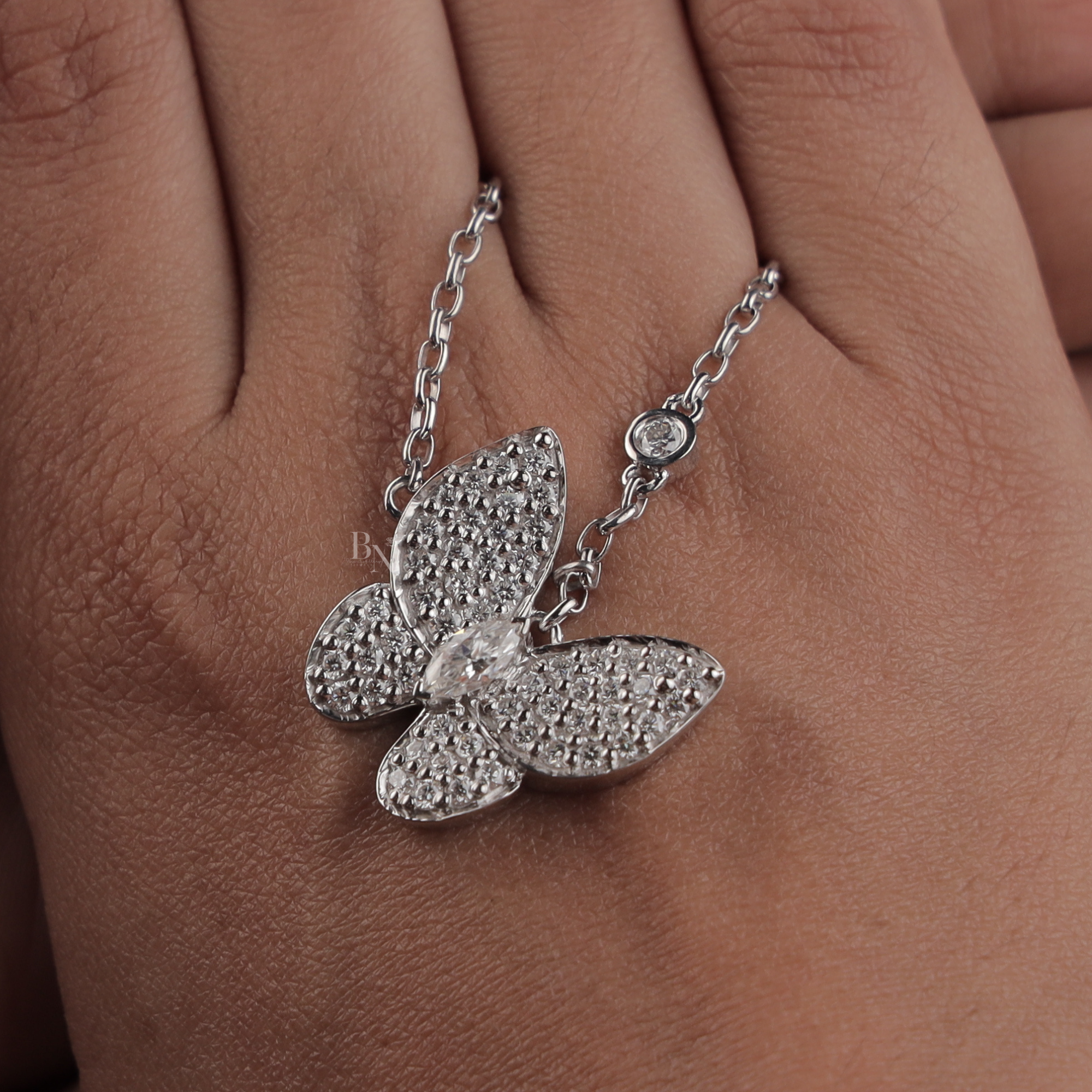 1.00 CTW Marquise Lab Grown Diamond Butterfly Necklace | 14K White Gold Animal Pendant | Dainty Pave Diamond Wings | Gift for Her(Only Pendant)