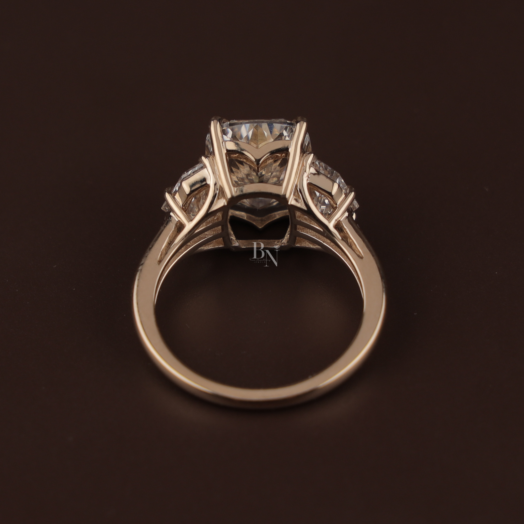 4ct Cushion Cut Lab Grown Diamond Engagement Ring | Three Stone Bridal Ring | 14K Yellow Gold | IGI Certified | Cadillac Side Stones Band