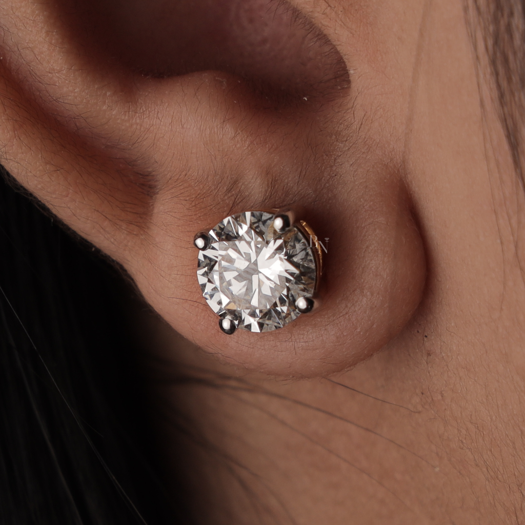 4ctw Round Lab Grown Diamond Stud Earrings | 14K Gold 4 Prong Basket Setting | IGI Certified Lab Diamond Solitaire | Anniversary Gift Her