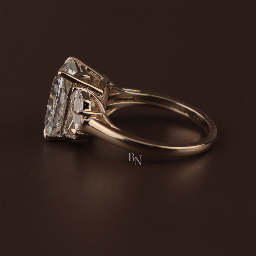 4ct Cushion Cut Lab Grown Diamond Engagement Ring | Three Stone Bridal Ring | 14K Yellow Gold | IGI Certified | Cadillac Side Stones Band