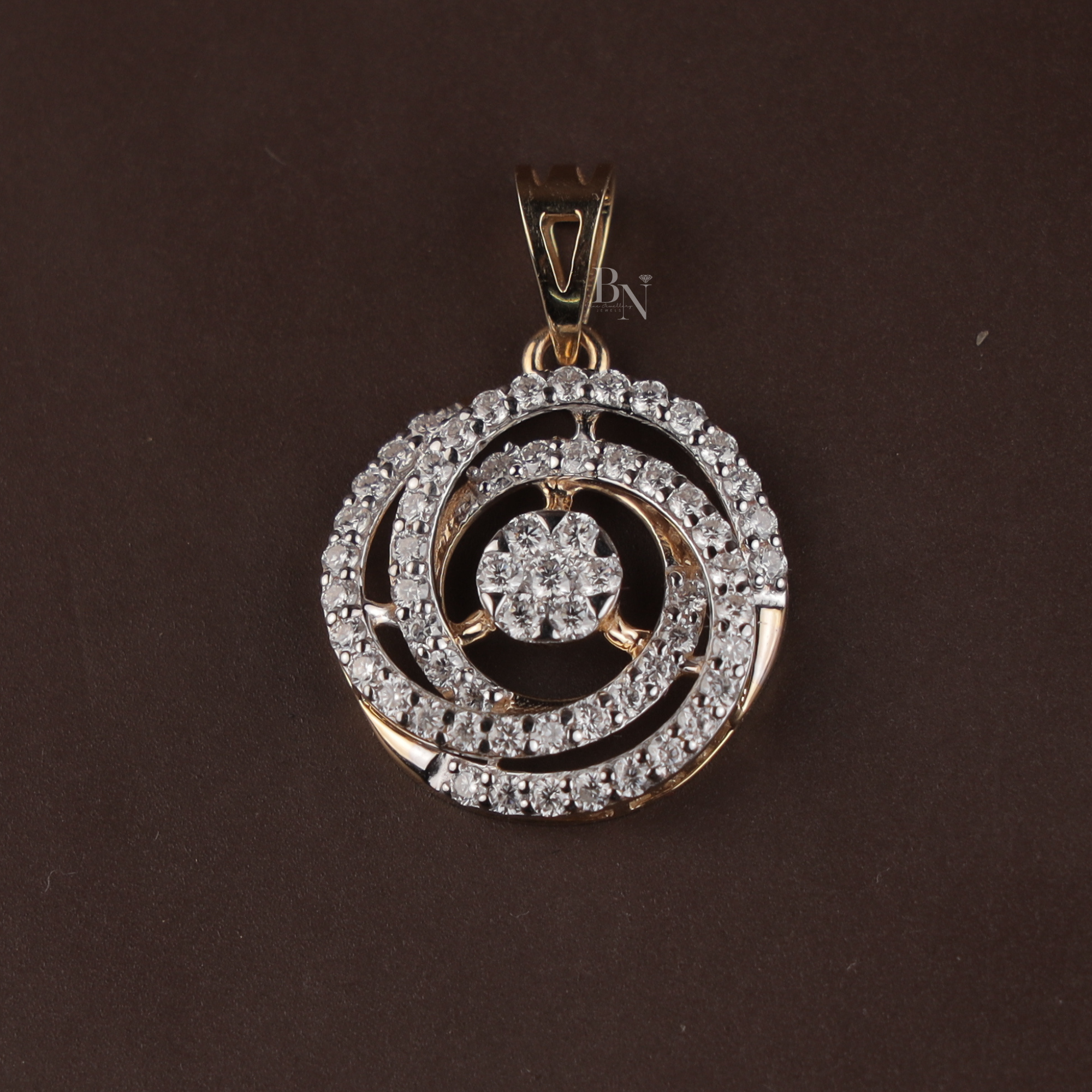 1.00 CTW Round Lab Grown Diamond Pendant | 14K Two Tone Gold Spiral Necklace | Cluster Circle Charm |  Gift for Her | IGI Certified(Only Pendant)