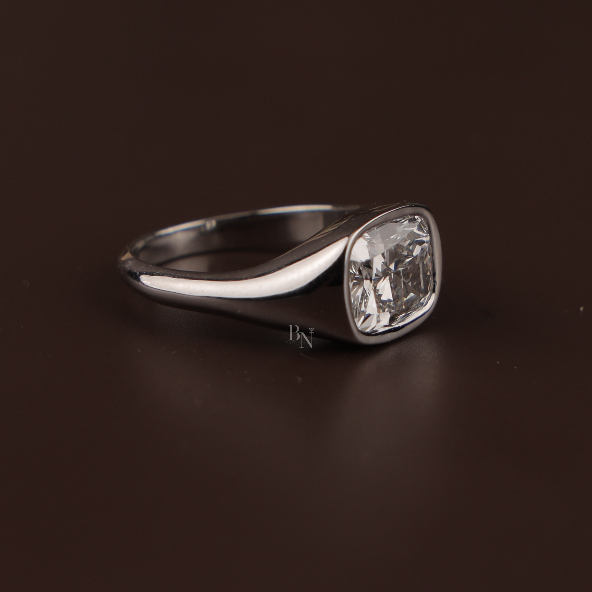 3.00 CT Cushion Lab Grown Diamond Engagement Ring | Modern Bezel Set Ring | 14K White Gold Pave Band | IGI Certified | Bold Statement Ring