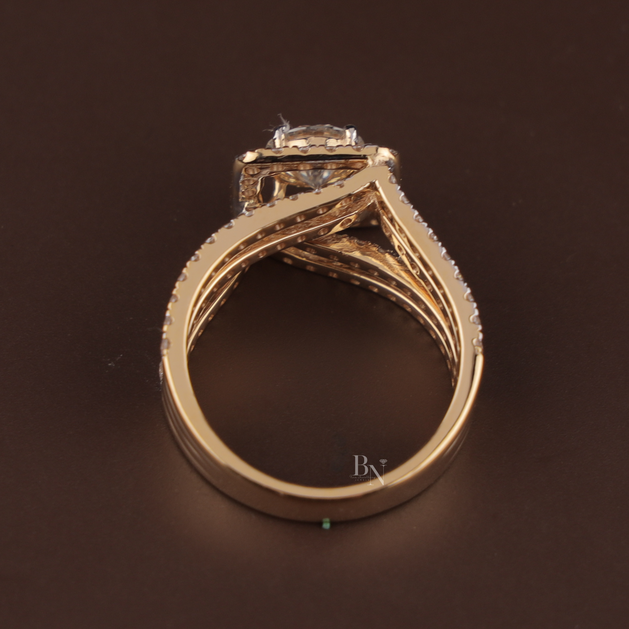 1ct Round Lab Grown Diamond Engagement Ring | 14K Yellow Gold Square Halo | Triple Pave Band | IGI Certified Round Brilliant Promise Ring