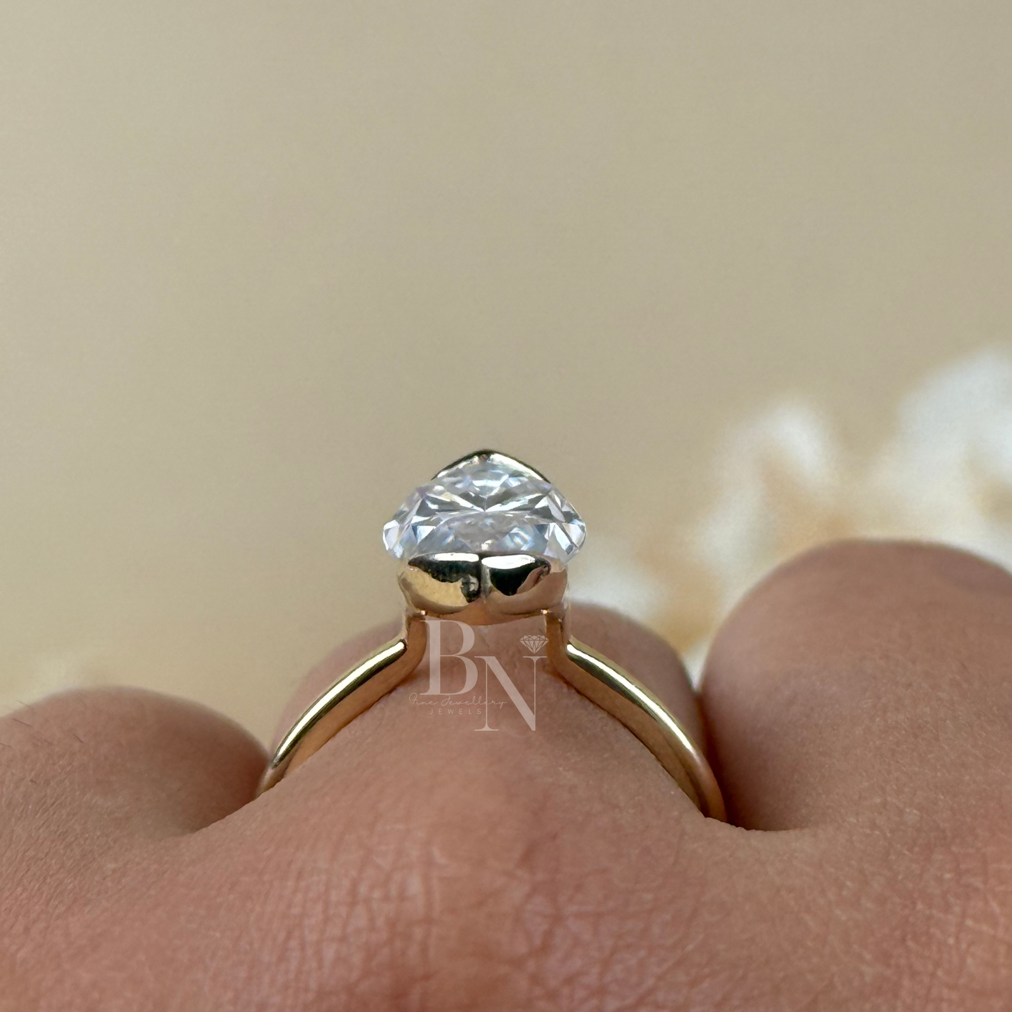 4ct Marquise Lab Grown Diamond Engagement Ring | 14K Yellow Gold Full Bezel Set Solitaire | Type IIa IGI Certified | Elongated Bridal Ring