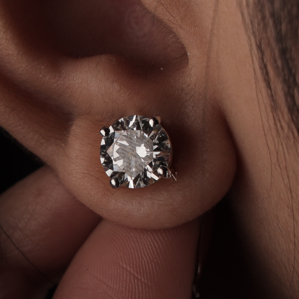 4ctw Round Lab Grown Diamond Stud Earrings | 14K Gold 4 Prong Basket Setting | IGI Certified Lab Diamond Solitaire | Anniversary Gift Her
