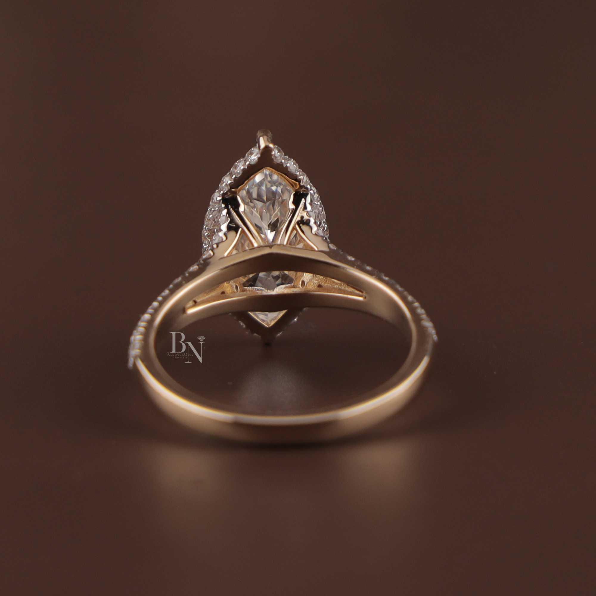 3ct Marquise Lab Grown Diamond Engagement Ring | Hidden Halo Pave Bridal Ring | 14K Yellow Gold Split Shank | IGI Certified | Promise Ring