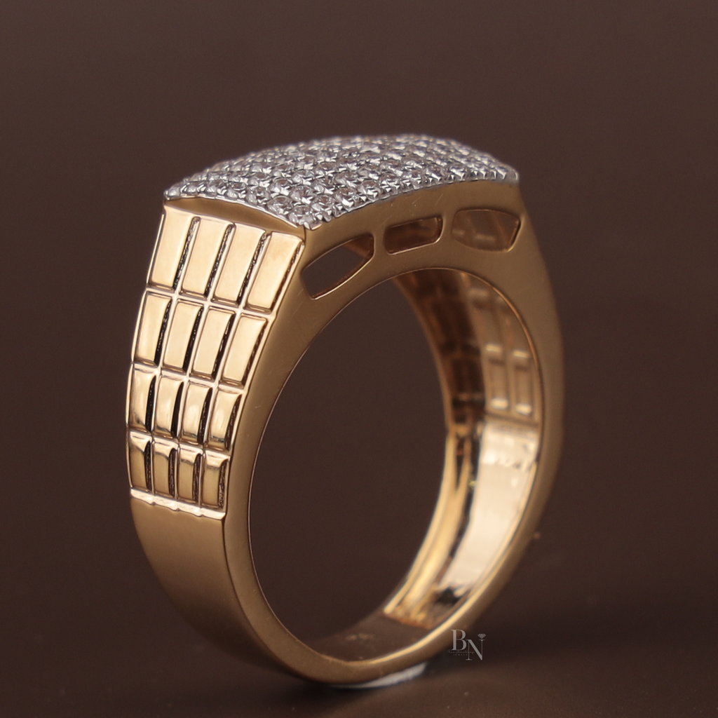 1.00ctw Men's Lab Grown Diamond Signet Ring | 14K Yellow Gold Grid Band | Pave Brick Statement Ring | IGI Certified | Bold Masculine Jewelry