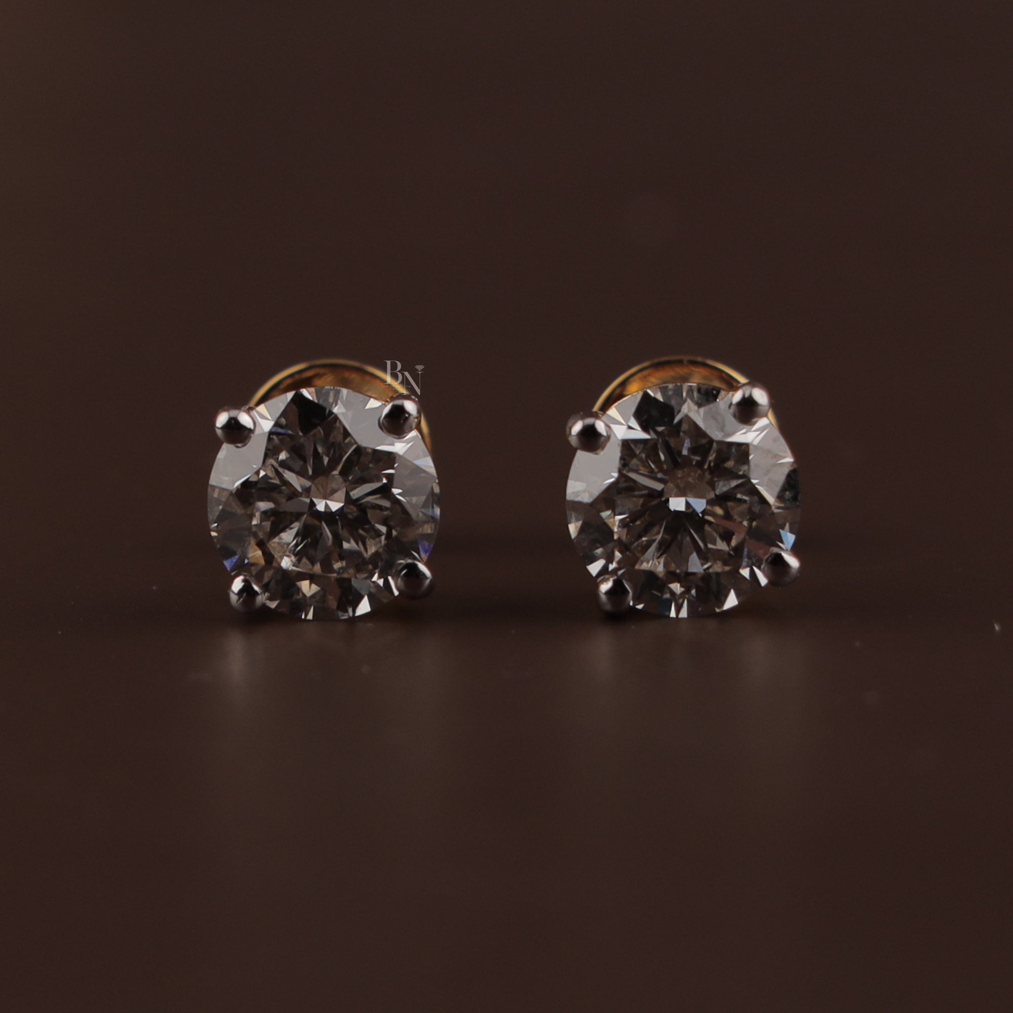 4ctw Round Lab Grown Diamond Stud Earrings | 14K Gold 4 Prong Basket Setting | IGI Certified Lab Diamond Solitaire | Anniversary Gift Her
