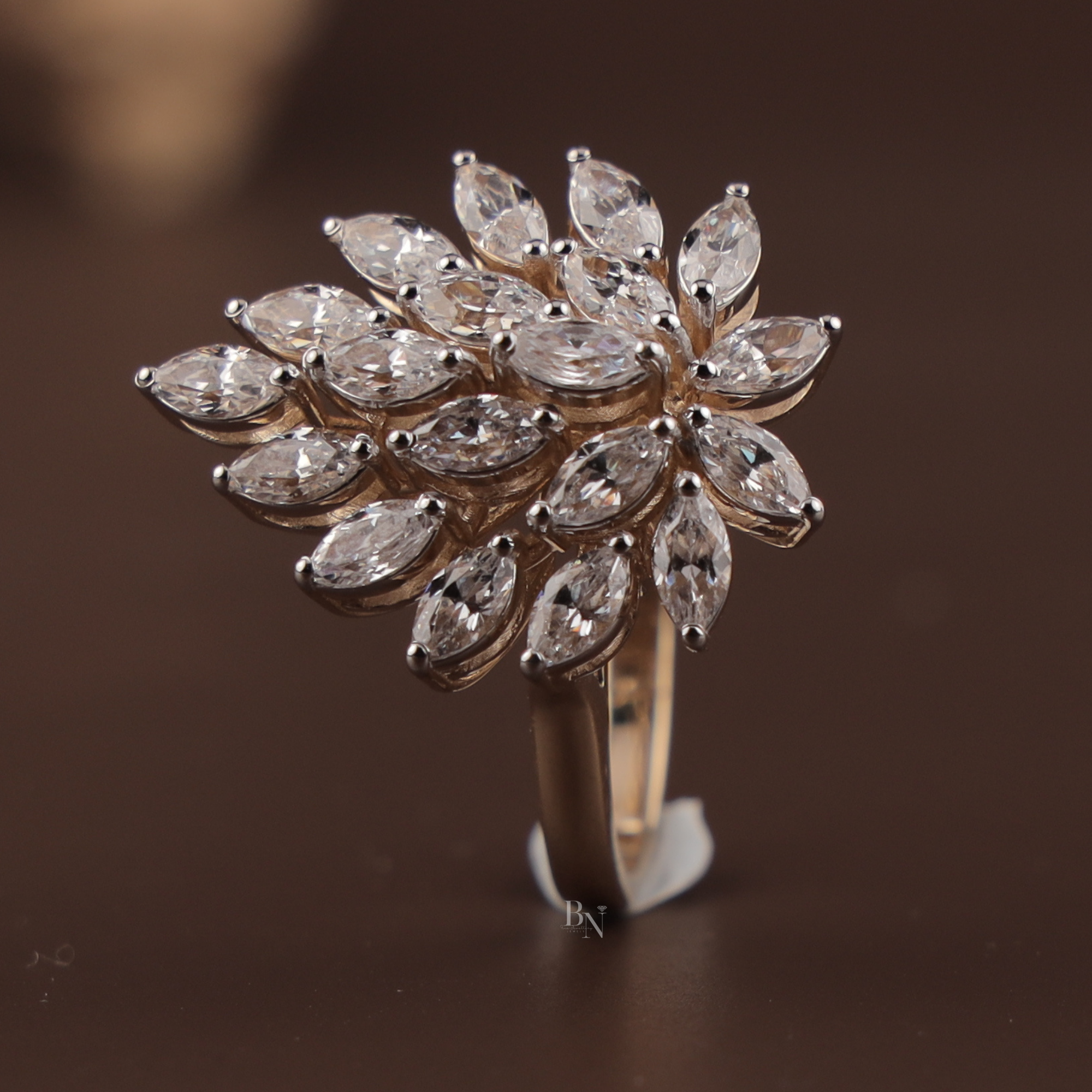 2ctw Marquise Lab Grown Diamond Statement Ring | 14K Yellow Gold Cluster Ring | Unique Sunburst Bridal Band | IGI Certified Lab Diamond |