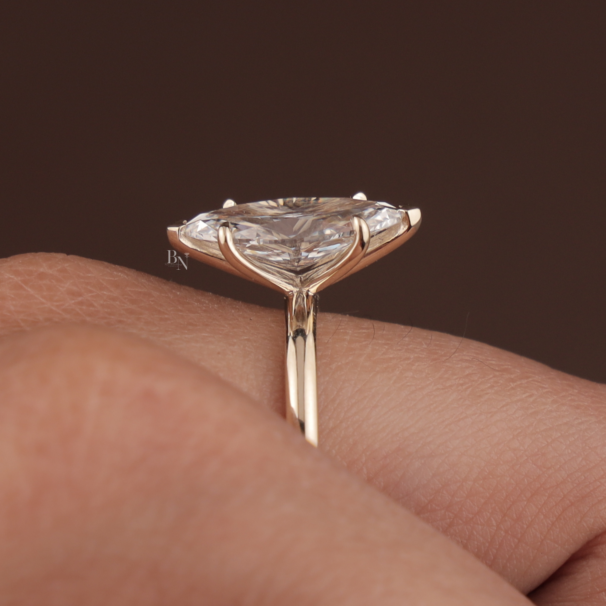 2 Carat Marquise Lab Diamond Bridal Set | Modern Wedding Set with Matte Gold Flush Set Band | Yellow Gold | IGI Certified Lab Diamond