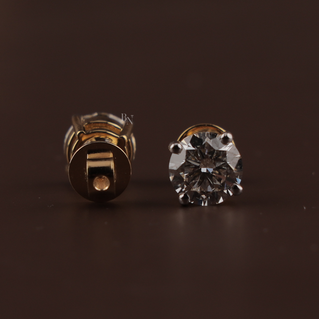 4ctw Round Lab Grown Diamond Stud Earrings | 14K Gold 4 Prong Basket Setting | IGI Certified Lab Diamond Solitaire | Anniversary Gift Her
