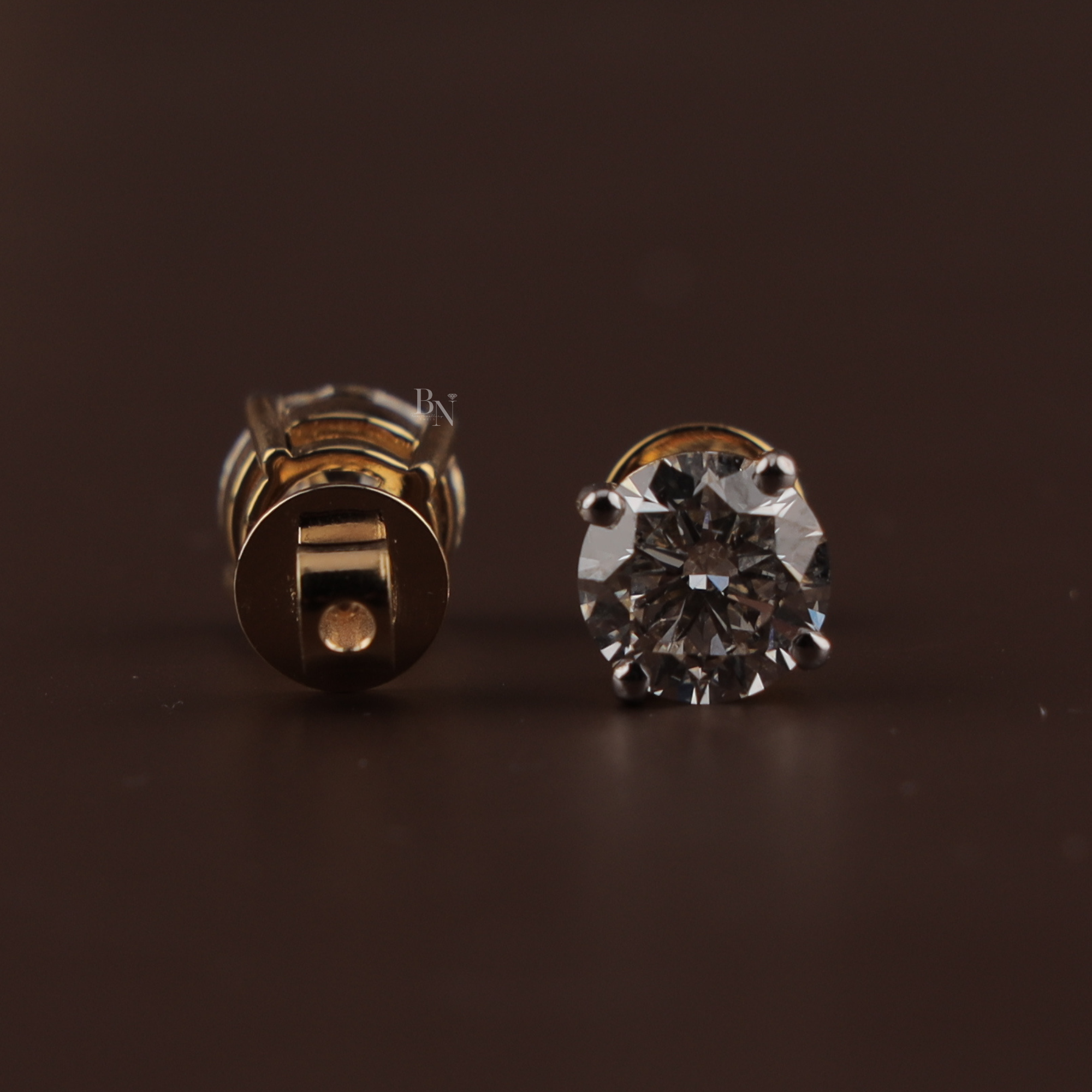 4ctw Round Lab Grown Diamond Stud Earrings | 14K Gold 4 Prong Basket Setting | IGI Certified Lab Diamond Solitaire | Anniversary Gift Her