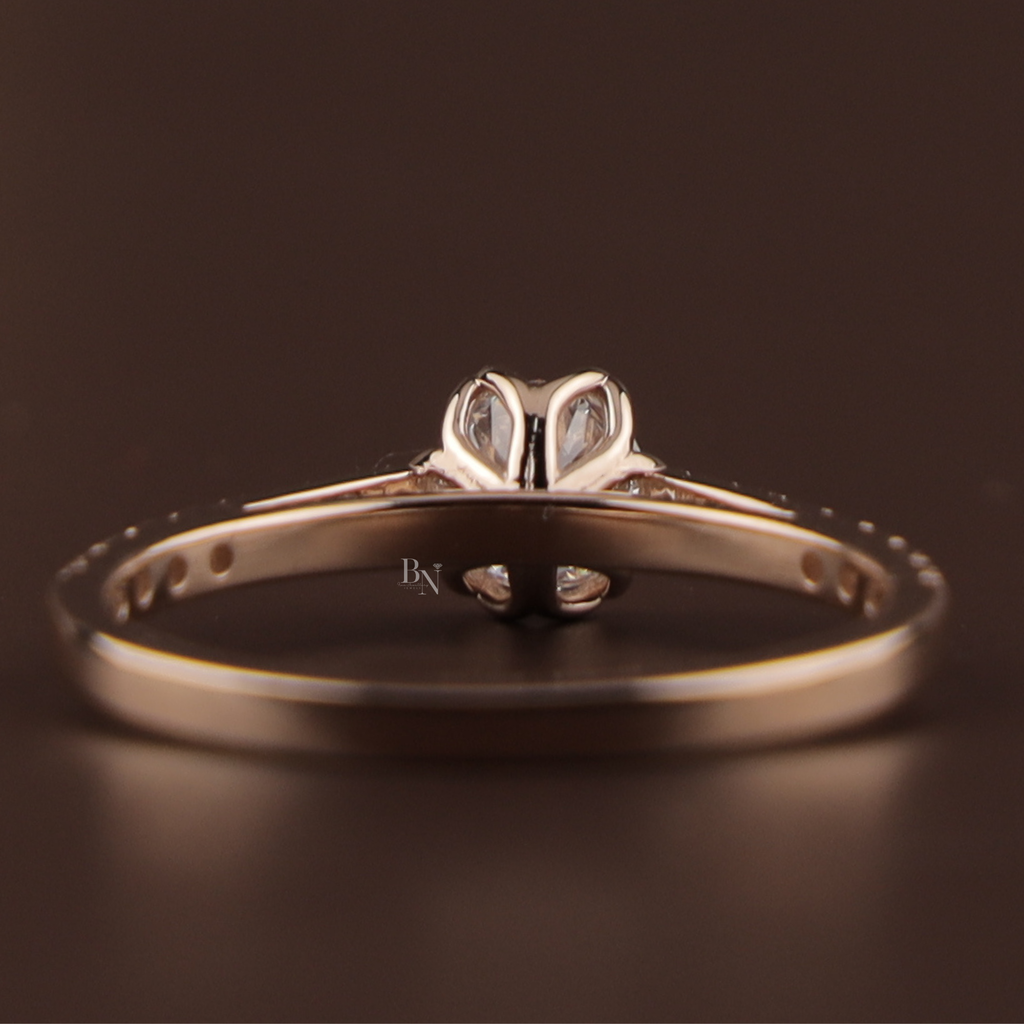 Round Lab Grown Diamond Engagement Ring | 14k Rose Gold Floral Petal Setting | Dainty Pave Bridal Ring | IGI Certified 1ct Promise Ring