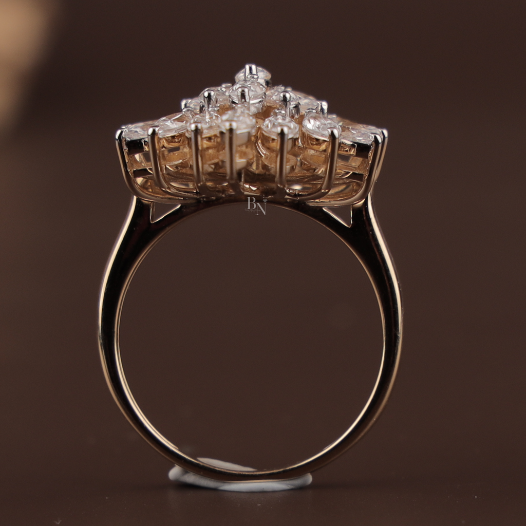 2ctw Marquise Lab Grown Diamond Statement Ring | 14K Yellow Gold Cluster Ring | Unique Sunburst Bridal Band | IGI Certified Lab Diamond |