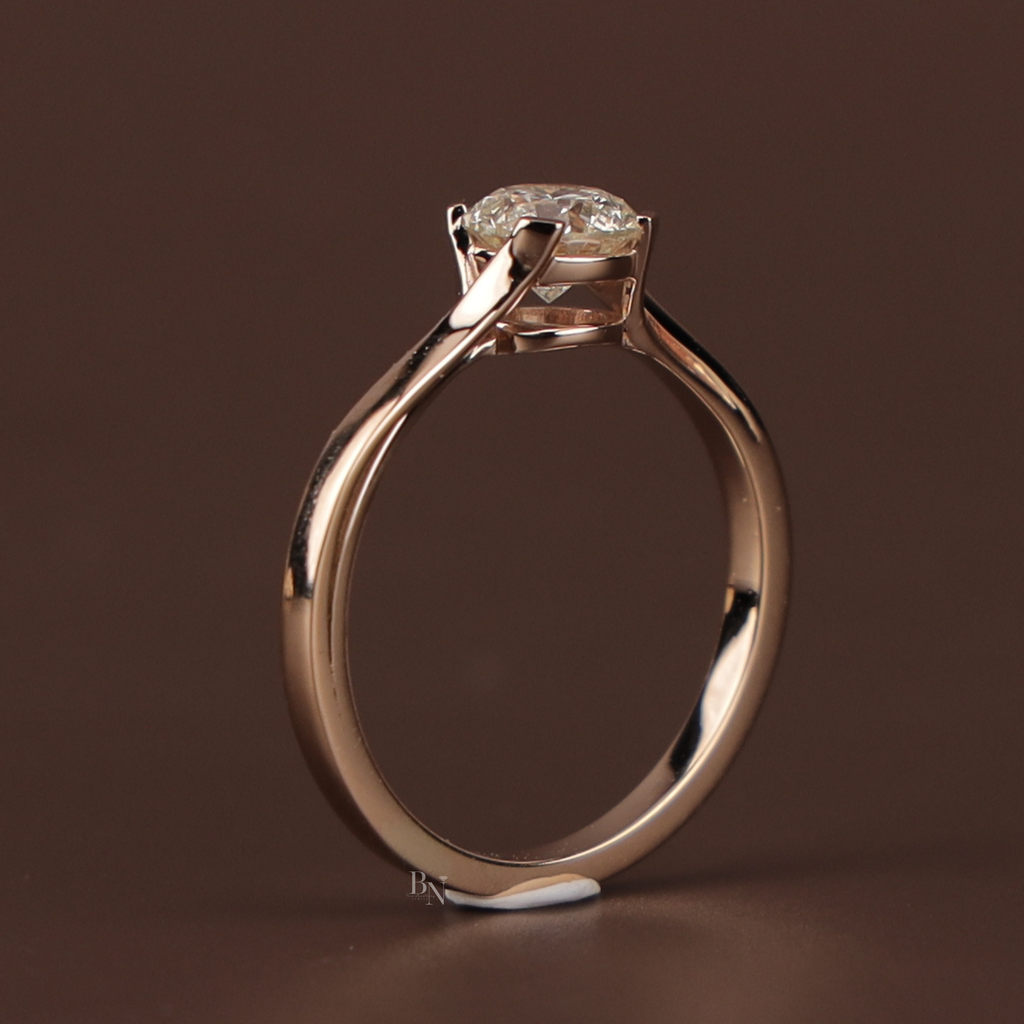 Round Brilliant Cut Lab Grown Diamond Engagement Ring | Bypass Solitaire Setting | 14K Yellow Gold | IGI Certified | Minimalist Bridal Ring