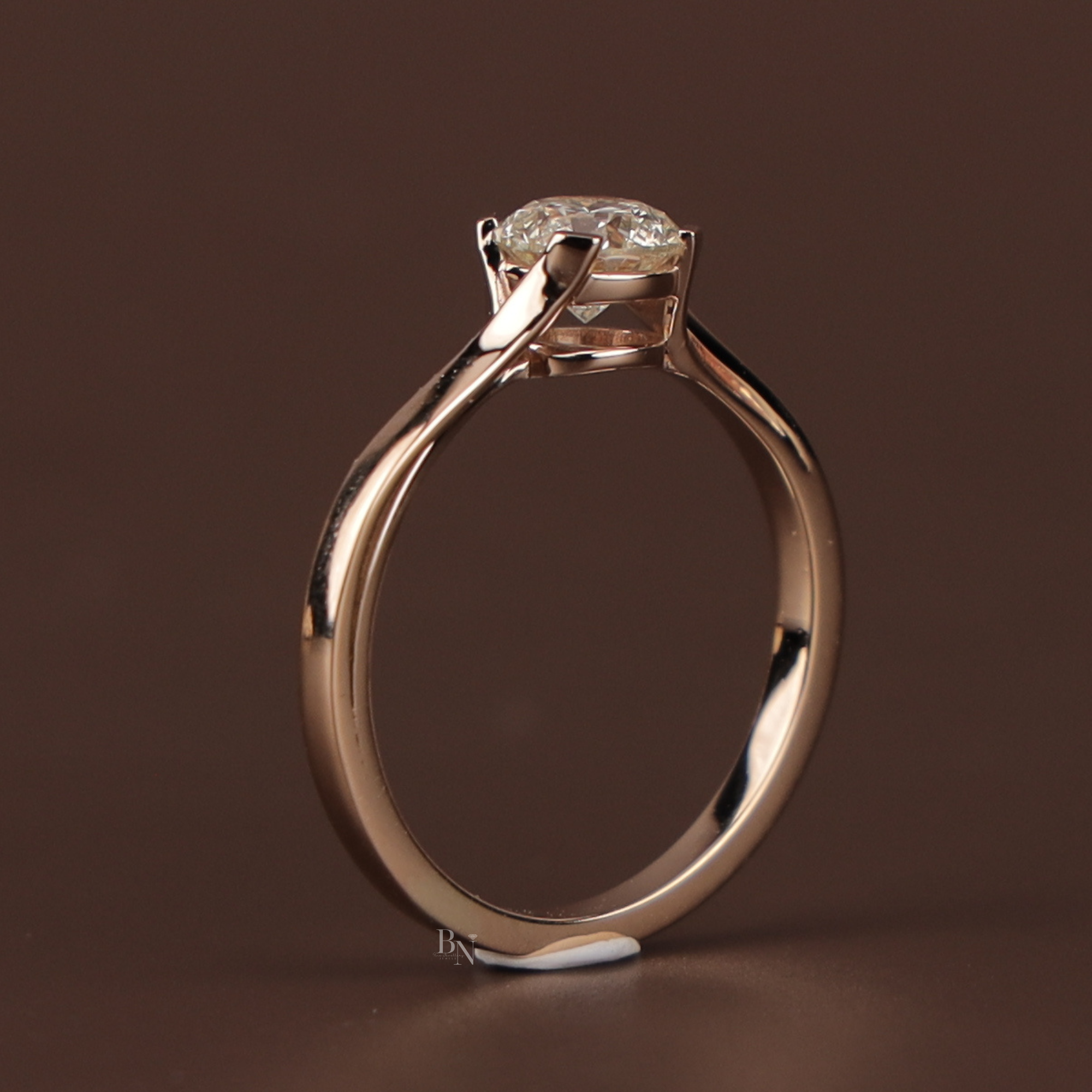 Round Brilliant Cut Lab Grown Diamond Engagement Ring | Bypass Solitaire Setting | 14K Yellow Gold | IGI Certified | Minimalist Bridal Ring