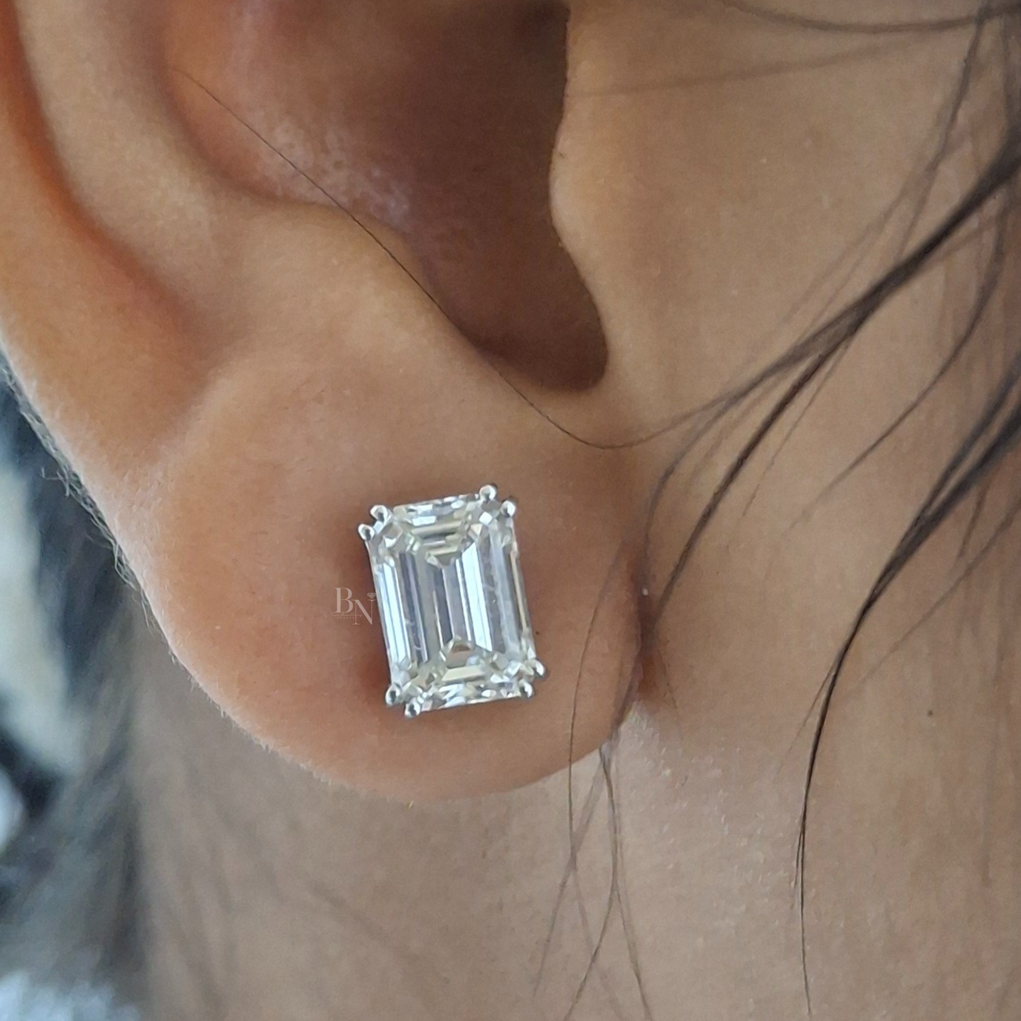 3 carat Emerald Cut Lab Grown Diamond Studs | 2-in-1 Convertible Halo Earrings | 14K White Gold | IGI Certified  | Screw Back Jewelry