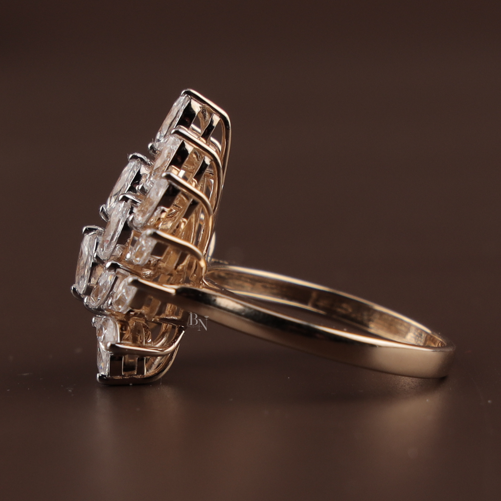 2ctw Marquise Lab Grown Diamond Statement Ring | 14K Yellow Gold Cluster Ring | Unique Sunburst Bridal Band | IGI Certified Lab Diamond |