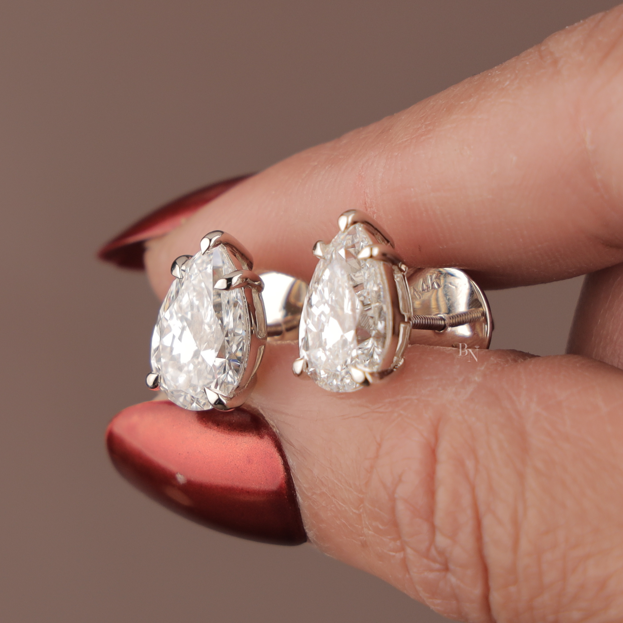 Pear Lab Grown Diamond Stud Earrings | 14K White Gold Solitaire | IGI Certified Pear Cut Diamonds | Minimalist Fine Bridal Jewelry Gift