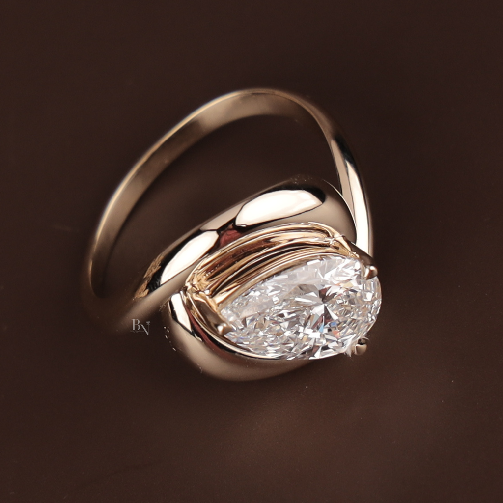 3ct Pear Cut Lab Grown Diamond Engagement Ring | Solid 14k Gold Unique Swirl Bypass Setting | Modern Teardrop Solitaire | Bridal Jewelry