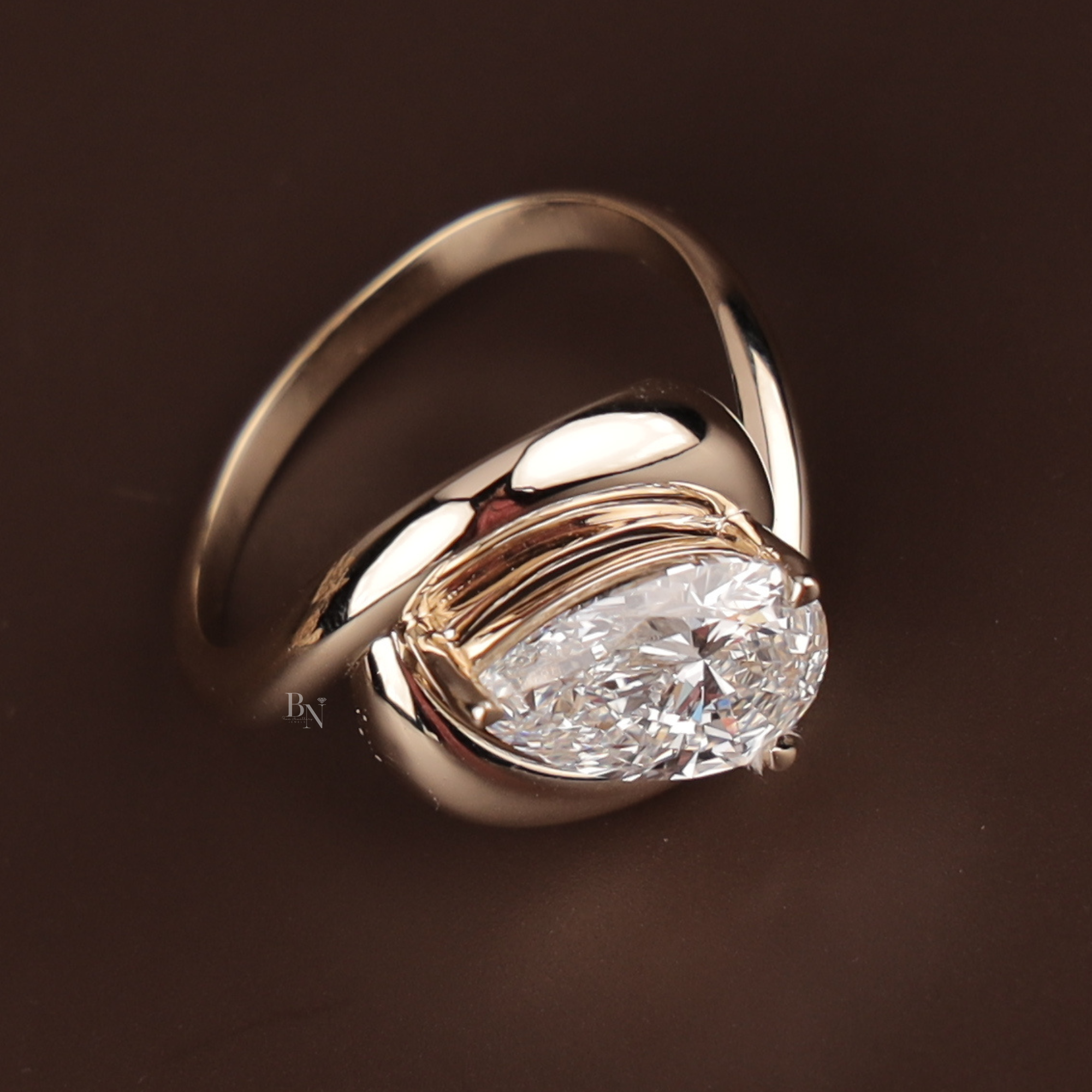 3ct Pear Cut Lab Grown Diamond Engagement Ring | Solid 14k Gold Unique Swirl Bypass Setting | Modern Teardrop Solitaire | Bridal Jewelry