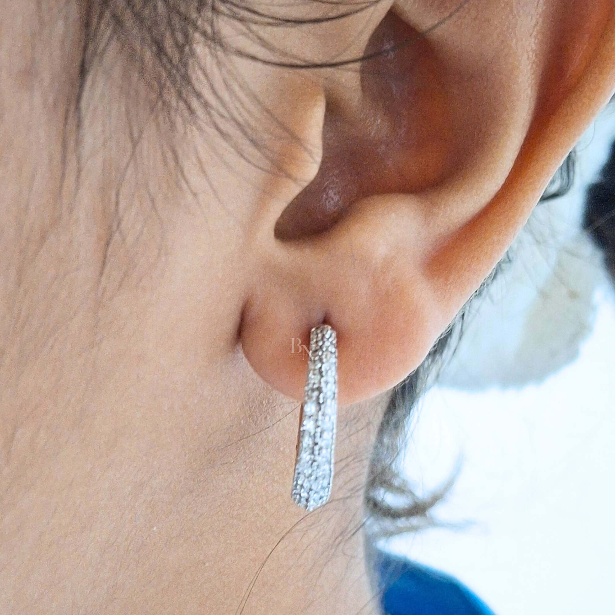 Diamond Hoop Earrings | 14K Rose Gold Pave C-Hoops | Secure Screw Back Diamond Studs | Micro Pave Bridal Jewelry | Anniversary Gift